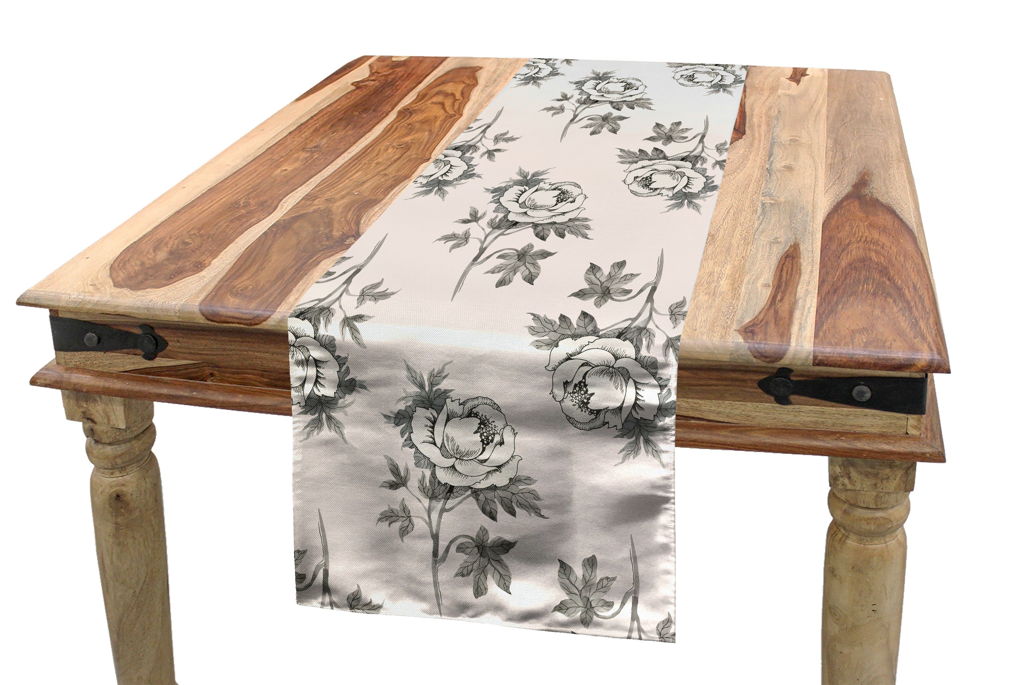 Abakuhaus Blumen Esszimmer gezeichnet Romantische Rose Küche Tischläufer, Hand Tischläufer Dekorativer Rechteckiger