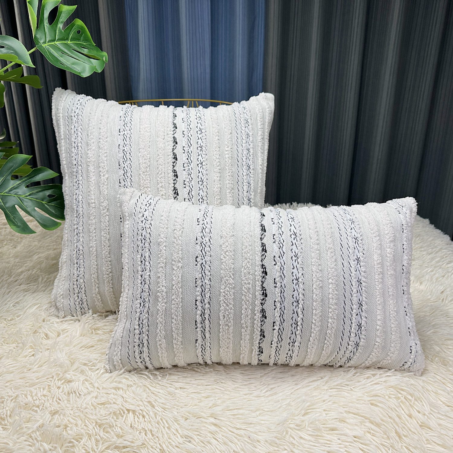 BYSURE Kissenbezug, (2 Stück), Gestreifter Chenille-Kissenbezug