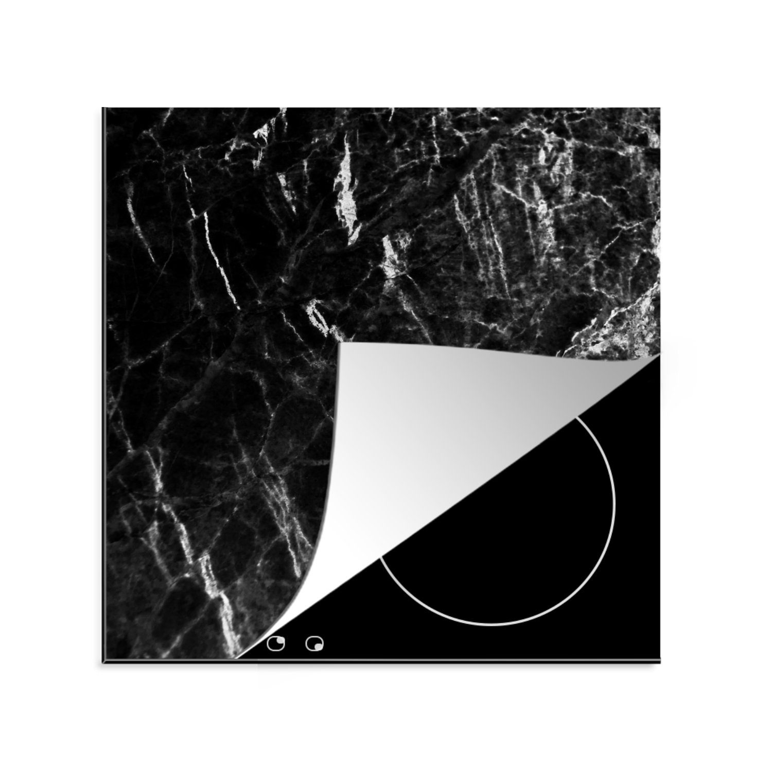 MuchoWow Herdblende-/Abdeckplatte Marmor Vinyl, Schwarz - für küche cm, - Klassisch, 78x78 tlg), - Weiß (1 Ceranfeldabdeckung, Arbeitsplatte