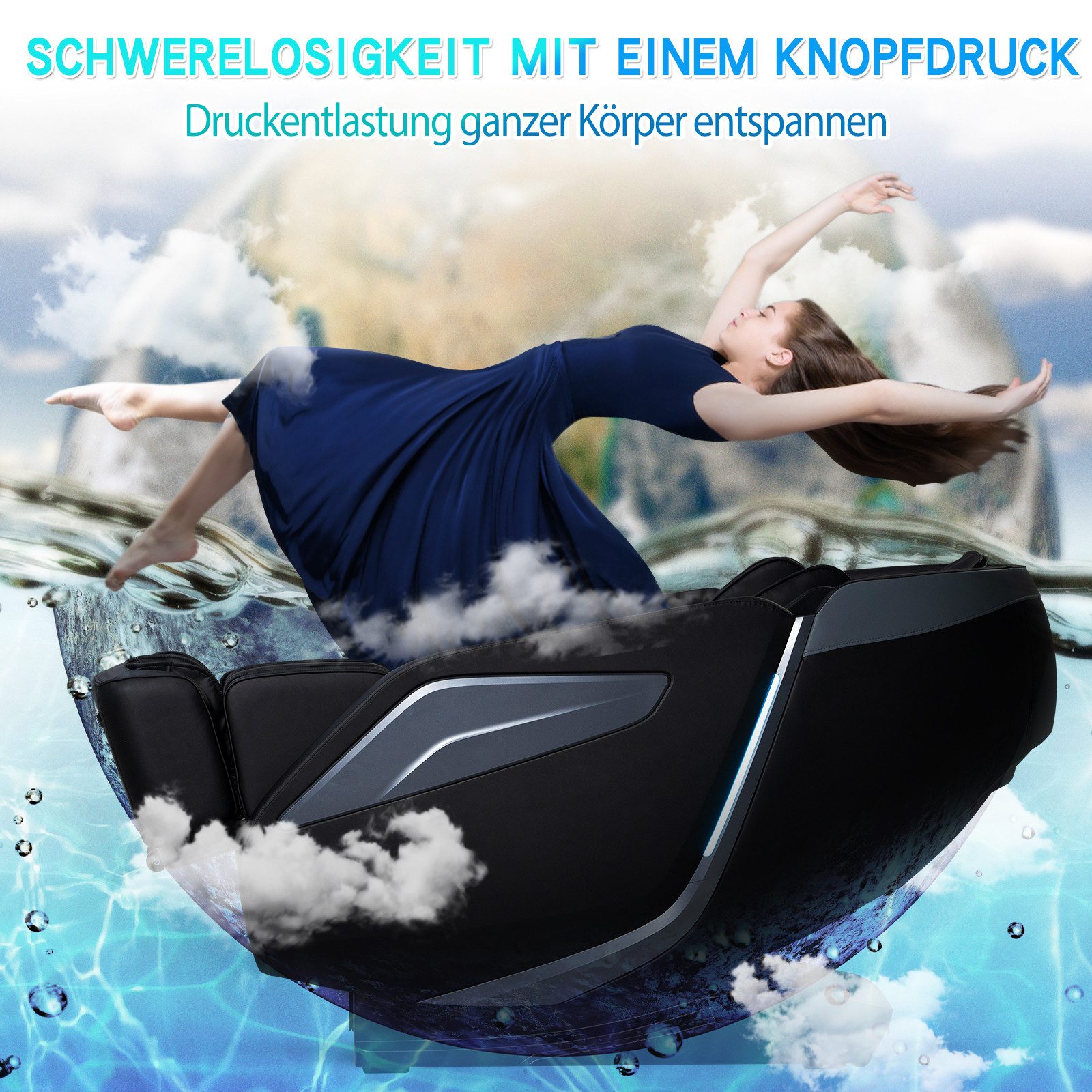 HealthRelife Massagesessel Luxuriöser Entspannungsstuhl, 15 Massage-Modi, Yoga-Stretching (1-St), 55 Zoll SL-Track