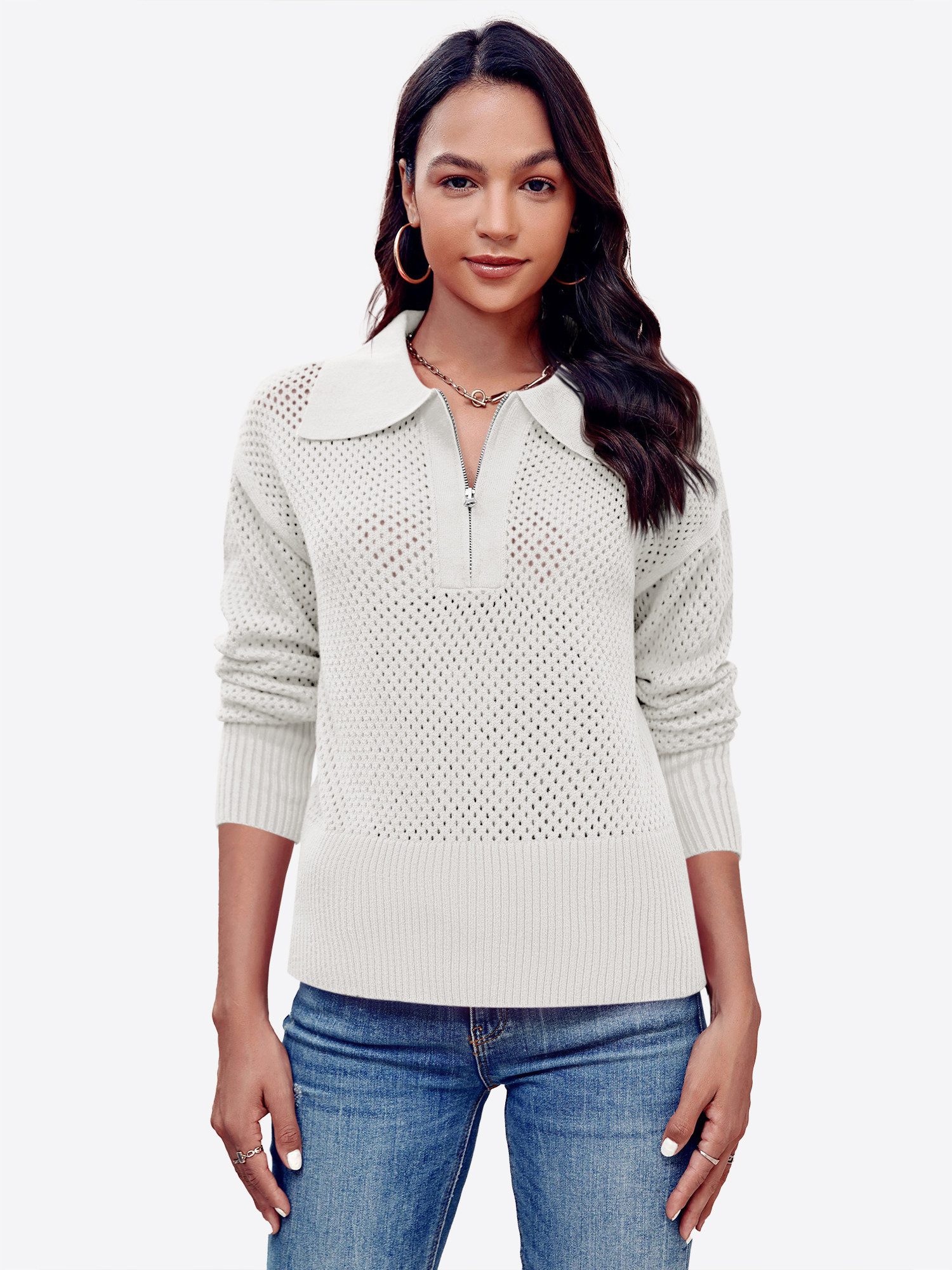 Imily Bela Sweater Damen Langärmliges Top mit aus Rippstrick (Packung, 1-tlg., 1per-Pack) mit Reißverschluss