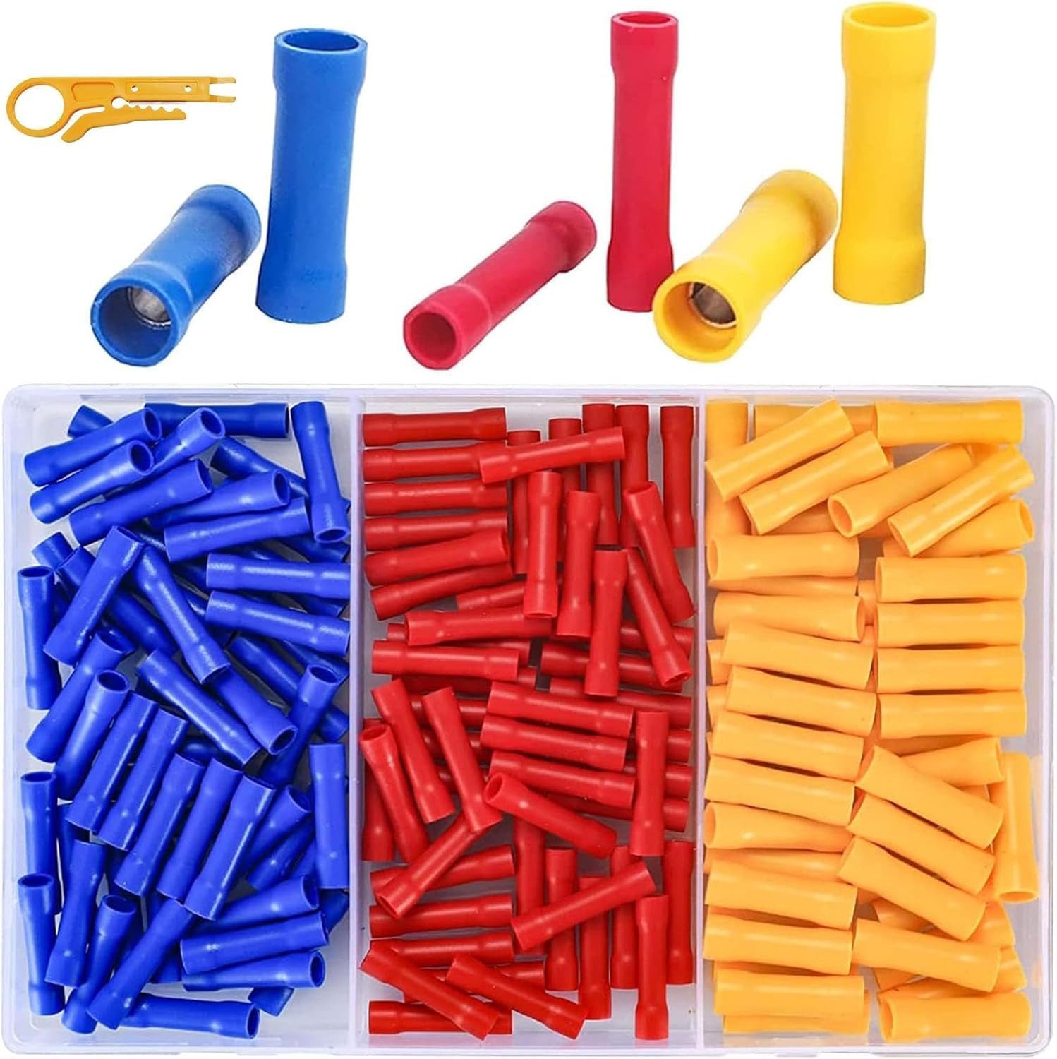 FELIXLEO Koax-Kabelverbinder 200 Stück Quetschverbinder Set mit Abisolierzange 0 5 6 mm² KFZ, 1-tlg.