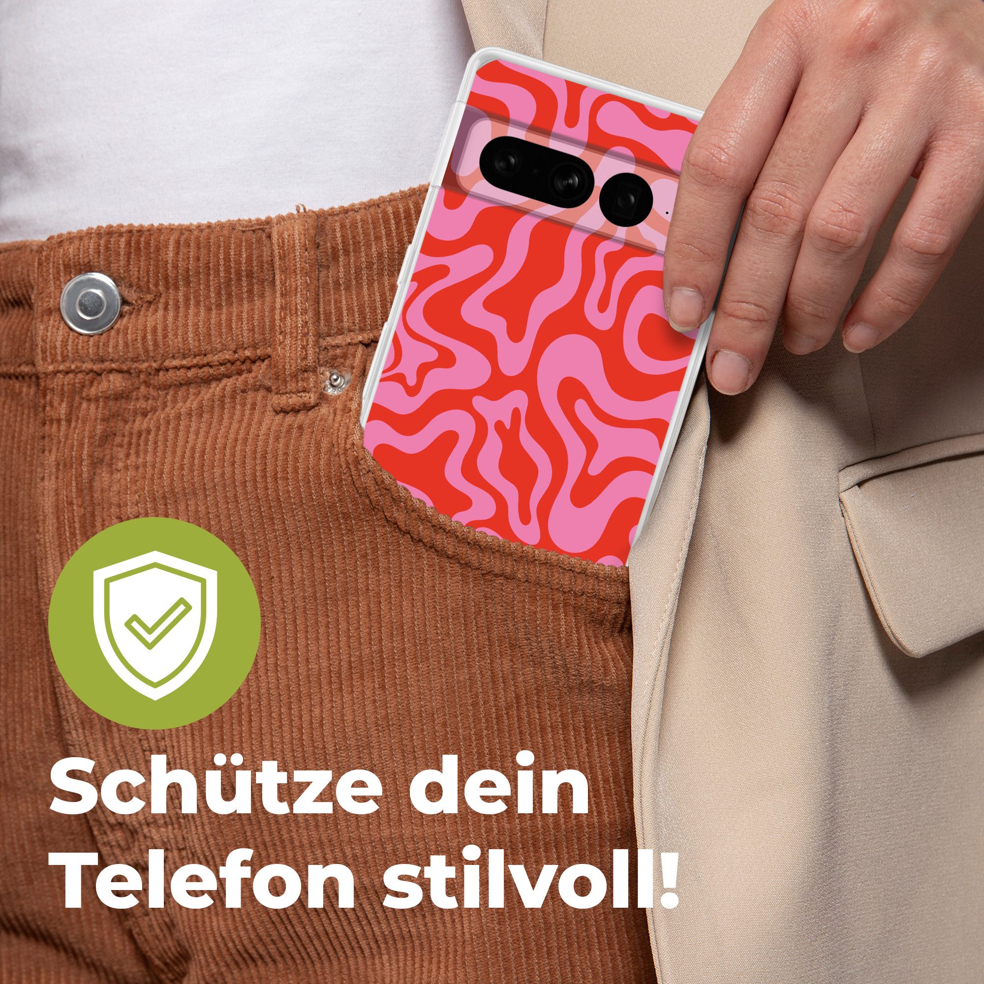 MuchoWow Handyhülle für Google Pixel 7 Pro Abstrakt - Muster - Rot - Rosa - Minimalistisch, Phone Case, Silikon, Schutzhülle Dünn