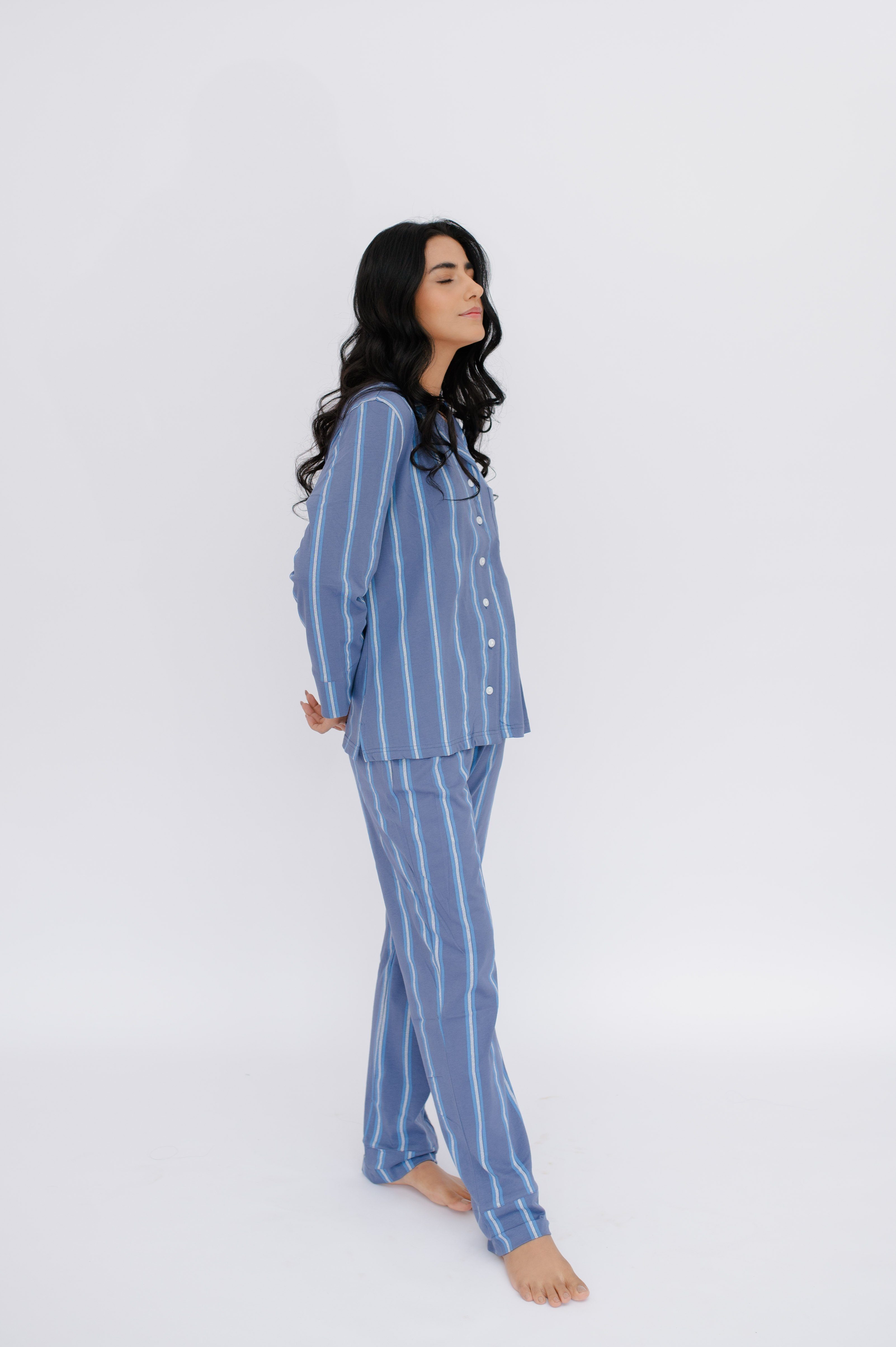 mit Pyjama in OFF Stück) blau tlg., (2 Streifendesign 1 Schlafanzug SNOOZE