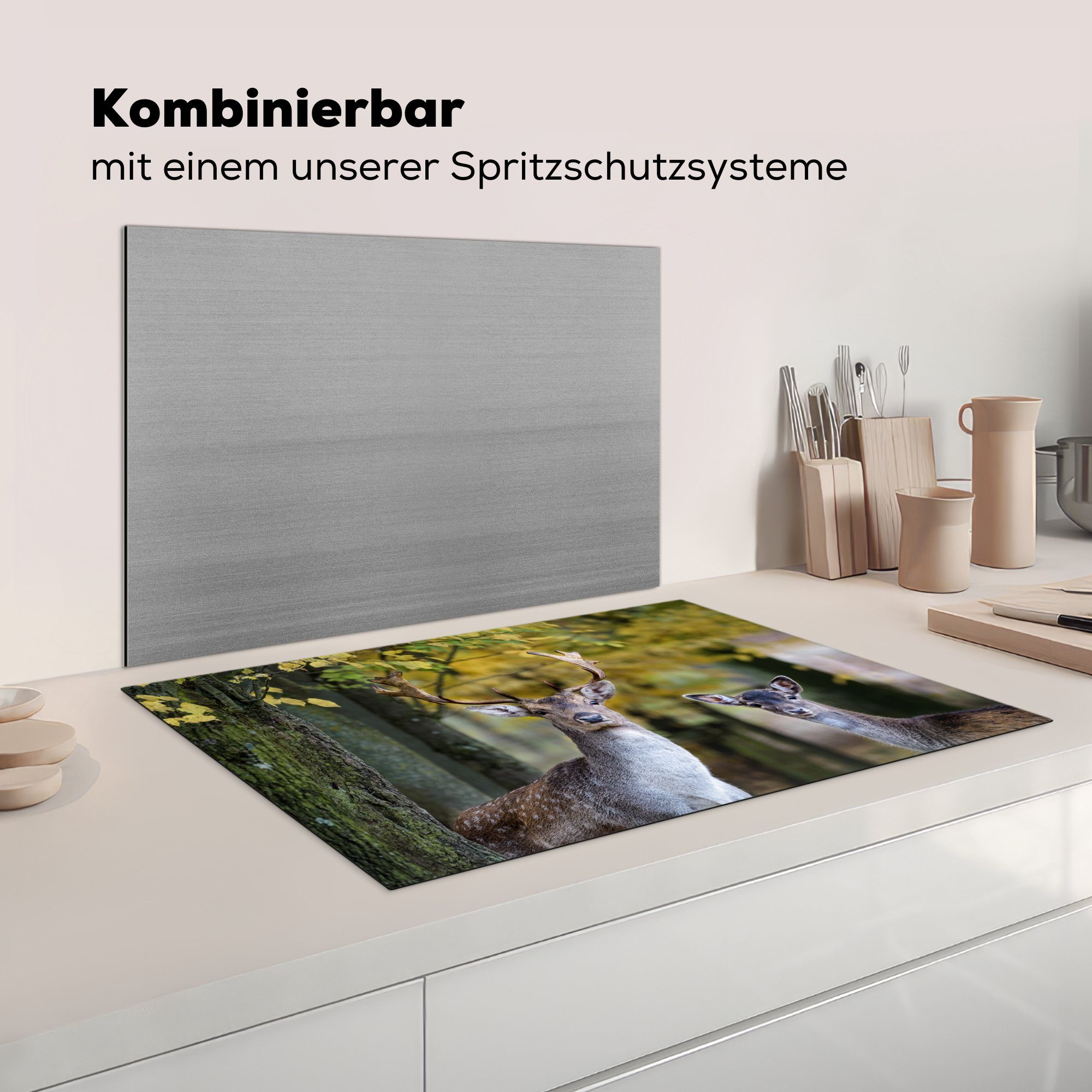 Induktionskochfeld cm, Ceranfeldabdeckung Schutz Tiere - Herdblende-/Abdeckplatte - für Vinyl, Baum, (1 küche, 81x52 MuchoWow die tlg), Hirsche