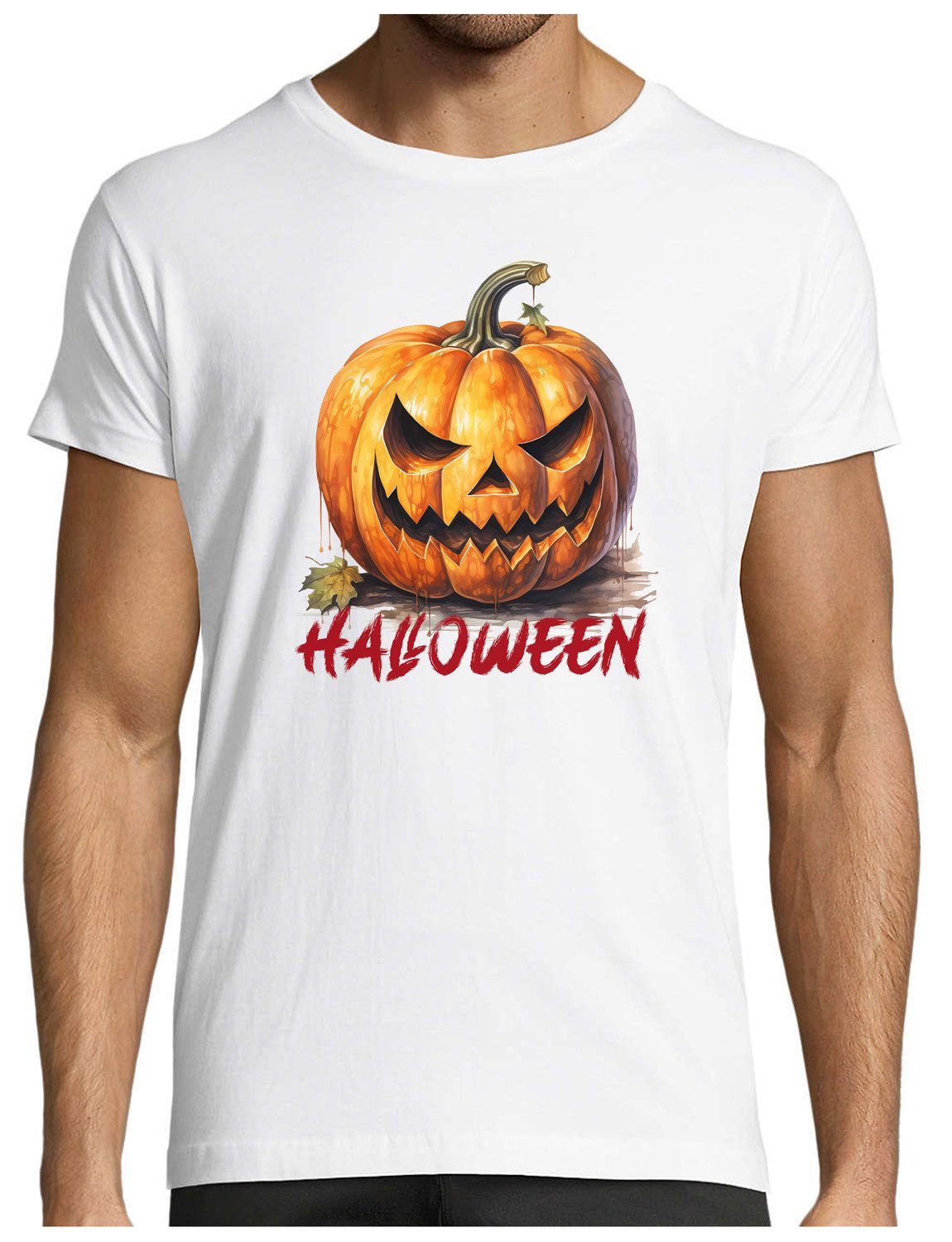 T-Shirt Herren Halloween Shirt Kürbis mit gruseligem Gesichtsausdruck