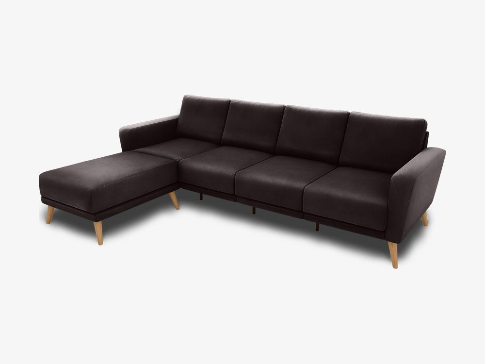 KAUTSCH.com 4-Sitzer LOTTA, L-Form, Ecksofa, abnehmbarer Longchair, 100 % europäisches Rindsleder, zerlegbares System, modular erweiterbar, hochwertiger Kaltschaum, Wellenfederung dunkelbraun | Einzelsofas