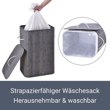 Juskys Wäschekorb Curly 72 L, 72 l, mit Tragegriffe, Deckel, Wäschesack waschbar, platzsparend