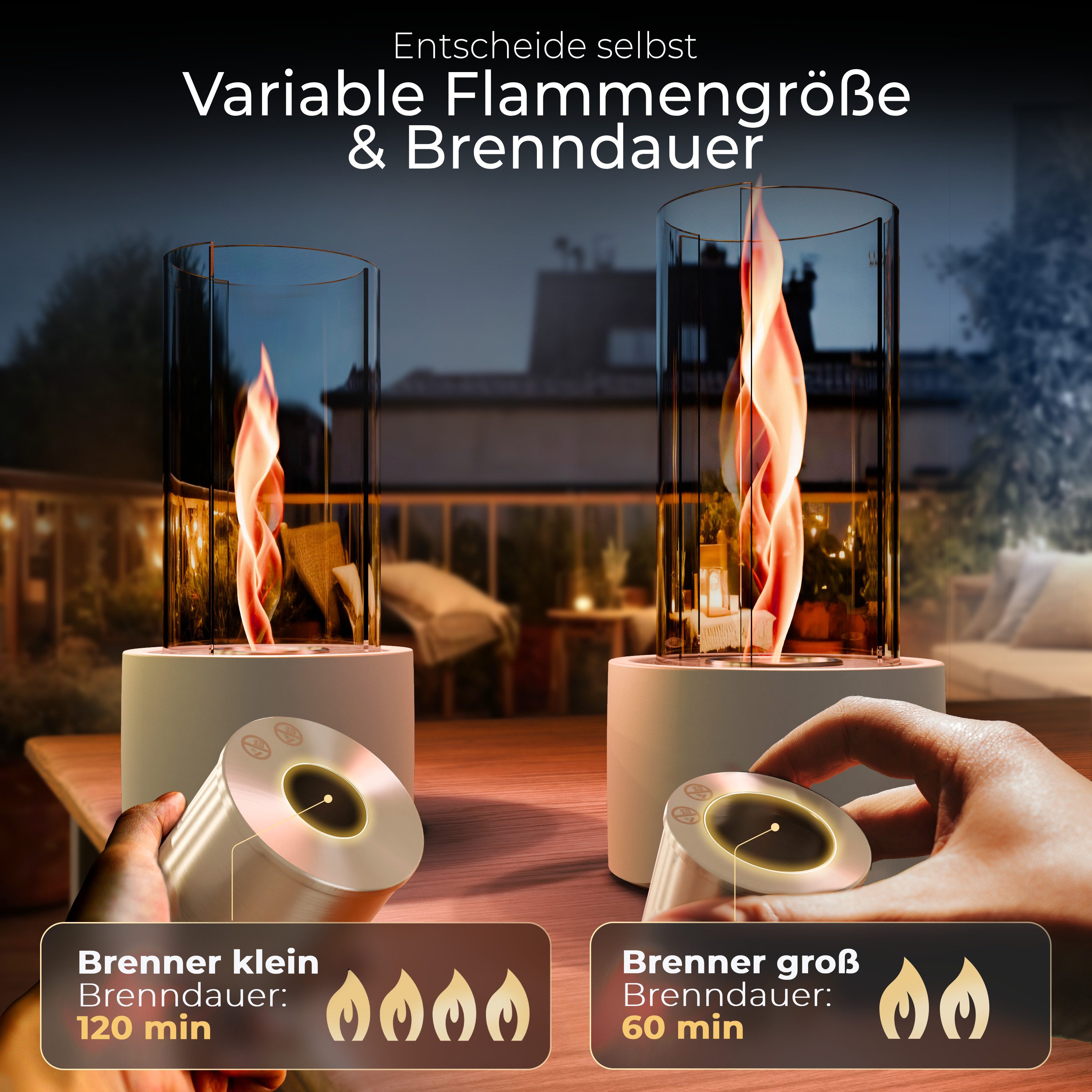 FIRELL Tischfeuer Ethanol Tischkamin Indoor & Outdoor Echtfeuer-Dekokamin (aus massivem Beton, Komplett-Set), Verstellbare Flamme, 2h Brenndauer, Patentierte Wi – Bild 4 von 5