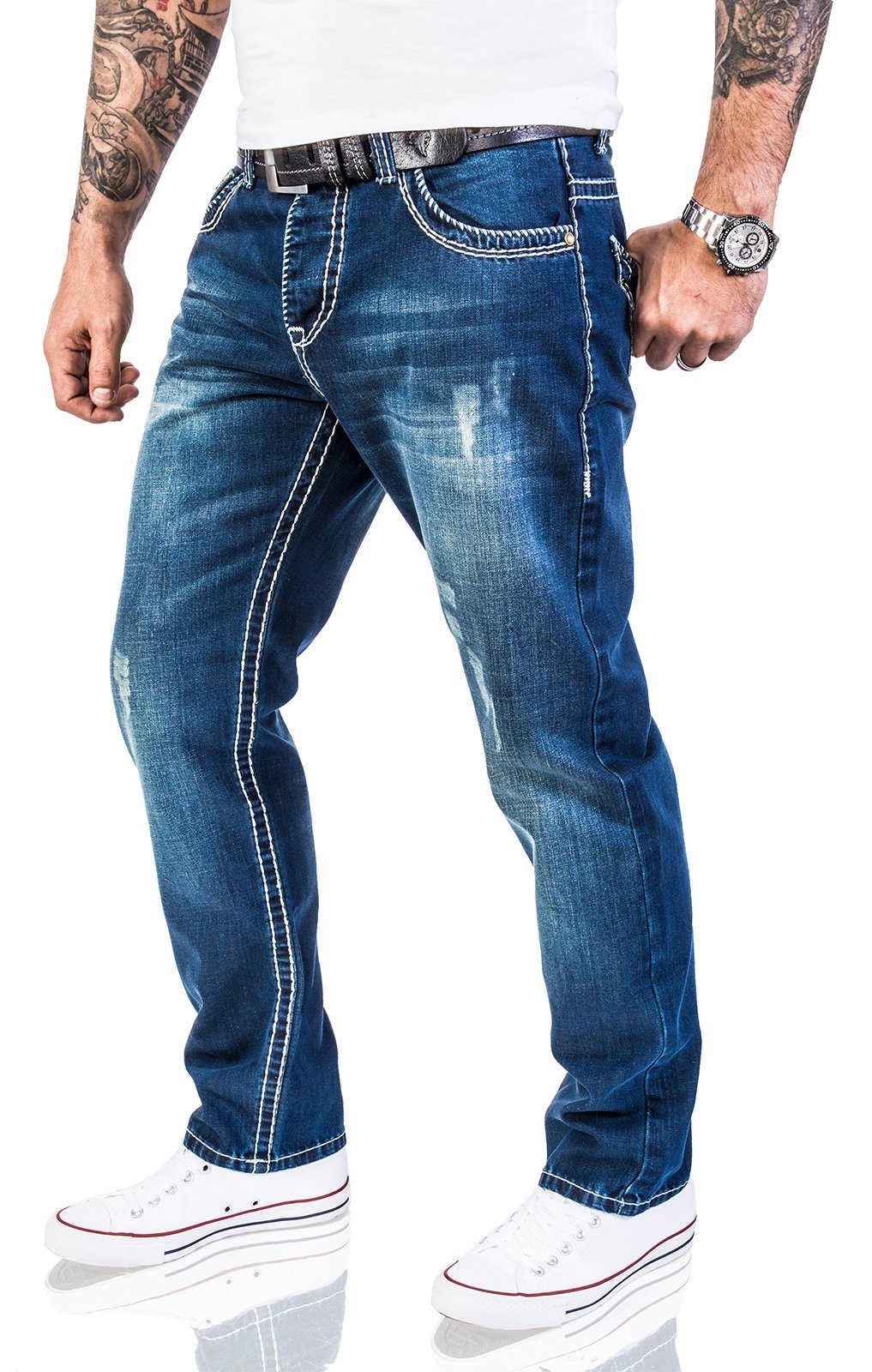 Rock Creek Straight-Jeans Herren Jeans Stonewashed dicke Naht RC-2056 günstig online kaufen