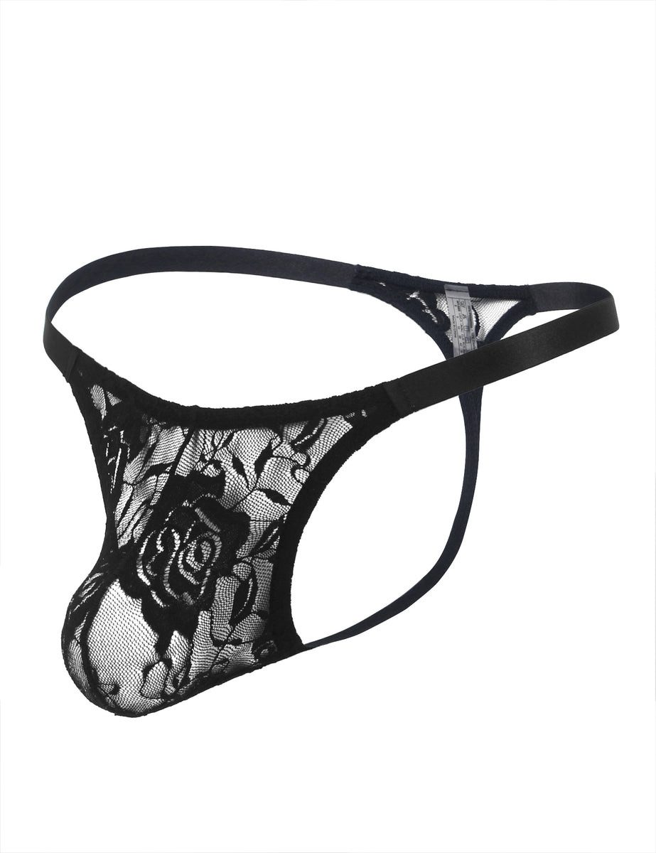 Lau-Fashion Stringtanga Transparenter Herren String Tanga – Spitze mit Blumen-Print