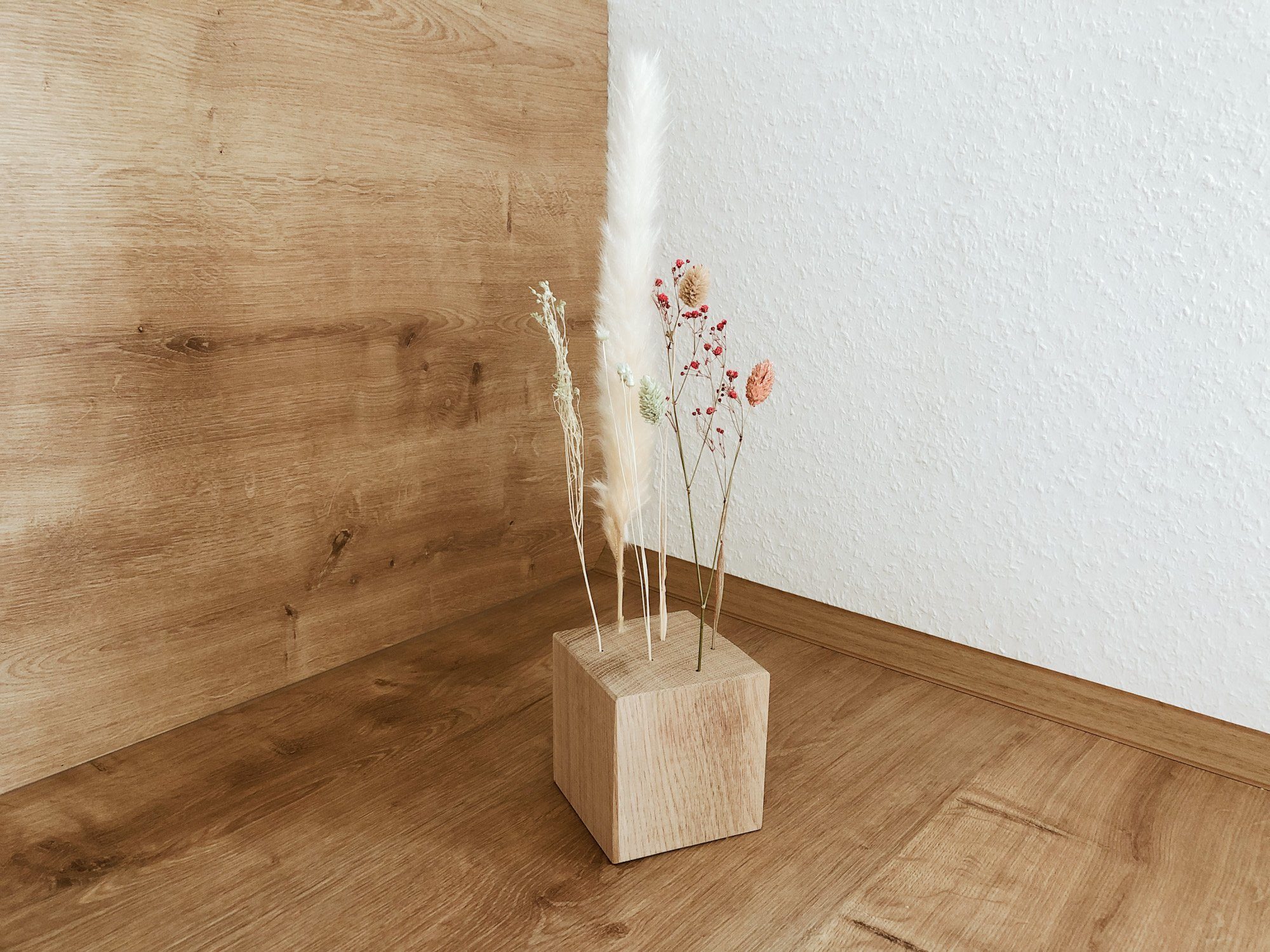 Trockenblume FlowerBar CUBE “DOLCE VITA”, Holzwürfel mit Trockenblumen, Eiche