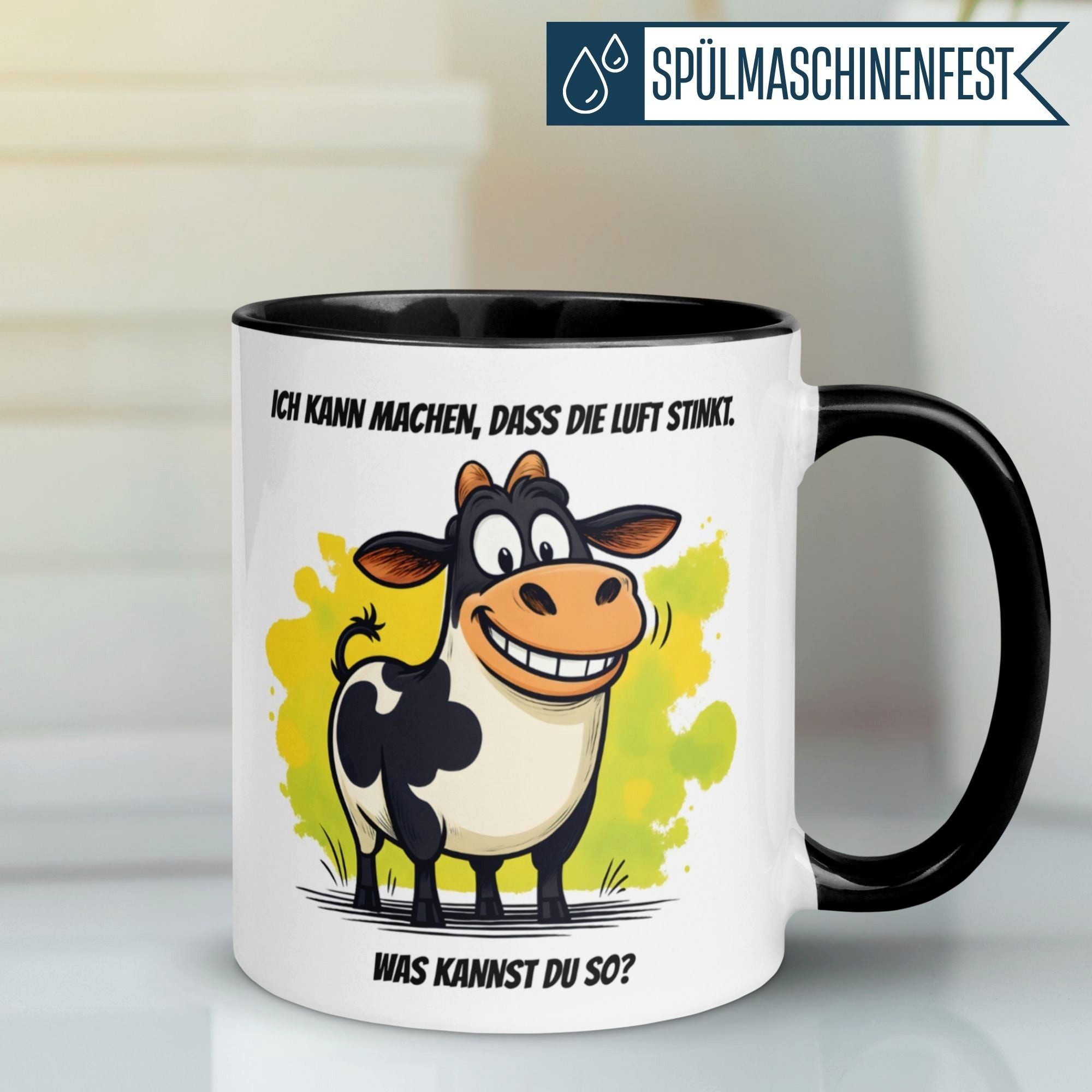 Momentals Tasse Kuh – „Ich kann machen dass die Luft stinkt“ – lustiges Kuh Geschenk, Gratis Versand · Links-&Rechtshänder · Spülmaschinenfest