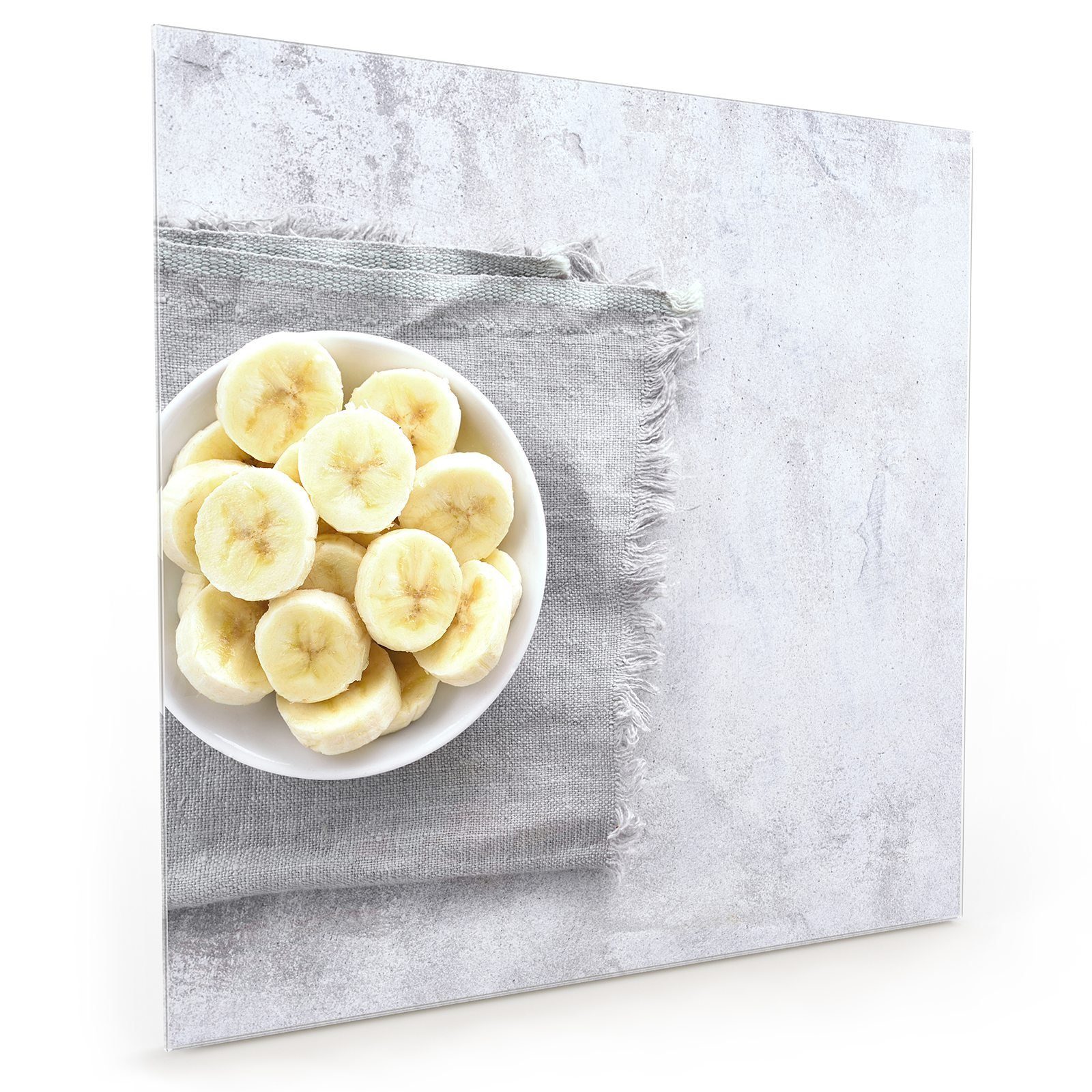 Primedeco Küchenrückwand Küchenrückwand Spritzschutz Motiv in mit Glas Schüssel Bananen