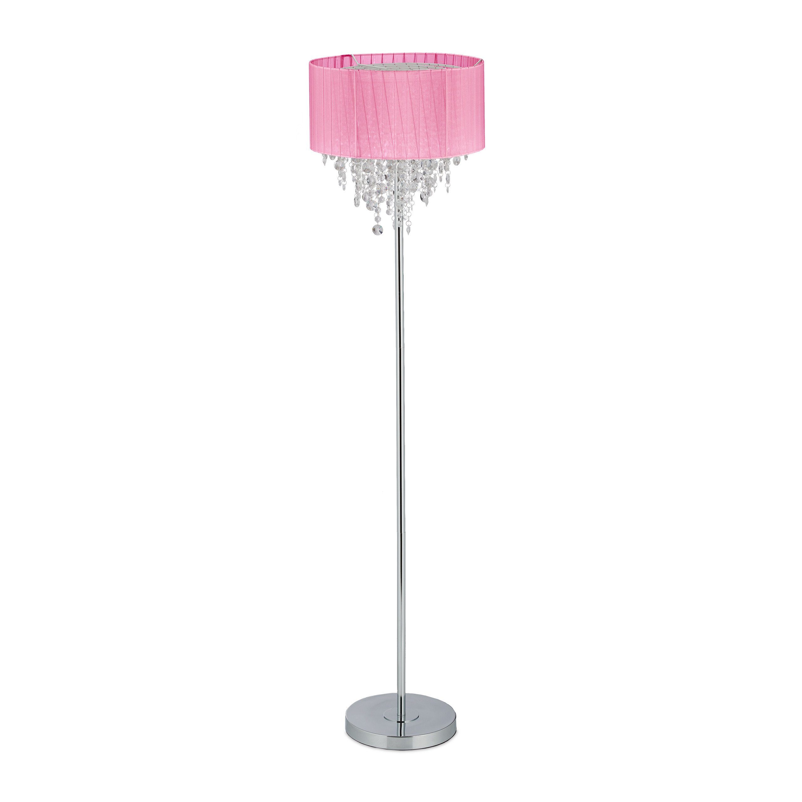 relaxdays Stehlampe Stehlampe mit Kristallen in Rosa, Ohne Leuchtmittel
