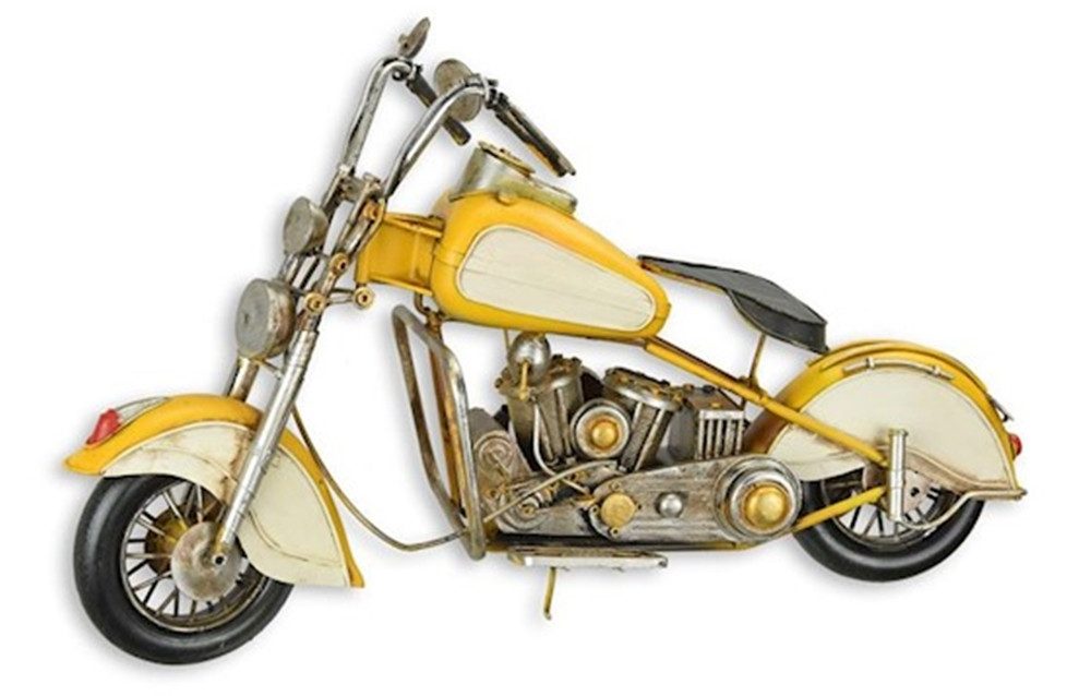 JS GartenDeko Modellmotorrad Modell Nostalgie Motorrad Kreuzer gelb L 53 cm Retro Blechmotorrad