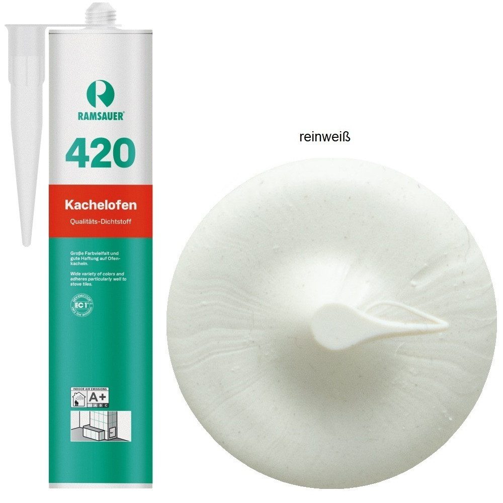 Ramsauer Dichtstoff Ramsauer 420 Kachelofen Acryl Dichtstoff 310ml Kartusche reinweiß, gebrauchsfertig, geruchsneutral, hitzefest und brandbeständig, siliconfrei