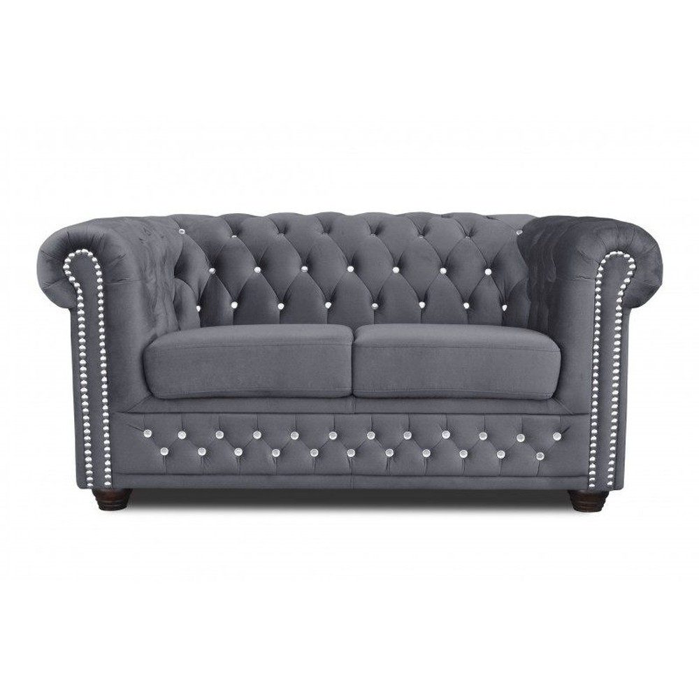 Chesterfield-Sofa Grau Polstersofa mit Kristallen und hochwertiger Polsterung