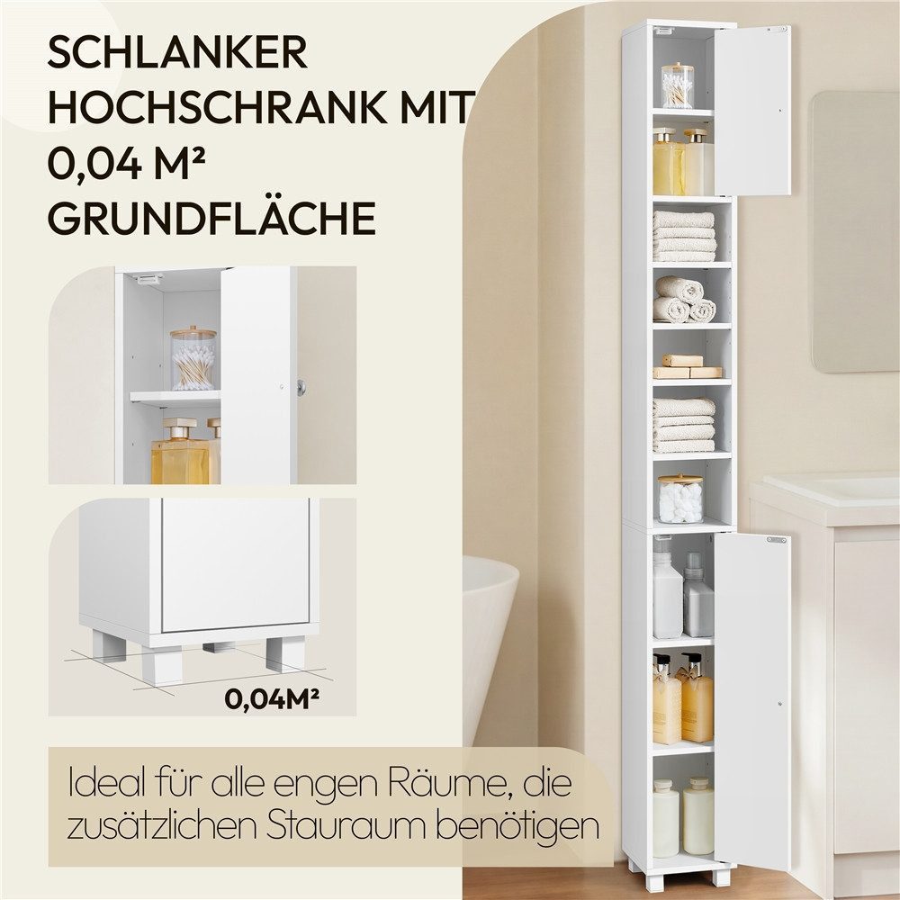 Yaheetech Hochschrank Schmaler Badezimmerschrank 181 cm (H) mit 2 Türen & Offenen Fächern, 6 höhenverstellbare Einlegeböden – Bild 5 von 5