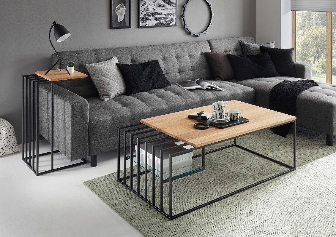 MCA furniture Couchtisch Couchtisch Juba, Eiche massiv, 120x60, Eichefarben / schwarz (no-Set), Breite 120 cm,Tischplatte aus Massivholz