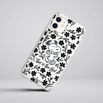 DeinDesign Handyhülle Peanuts Blumen Snoopy Snoopy Black and White This Is The Life, Apple iPhone 12 mini Silikon Hülle Bumper Case Handy Schutzhülle