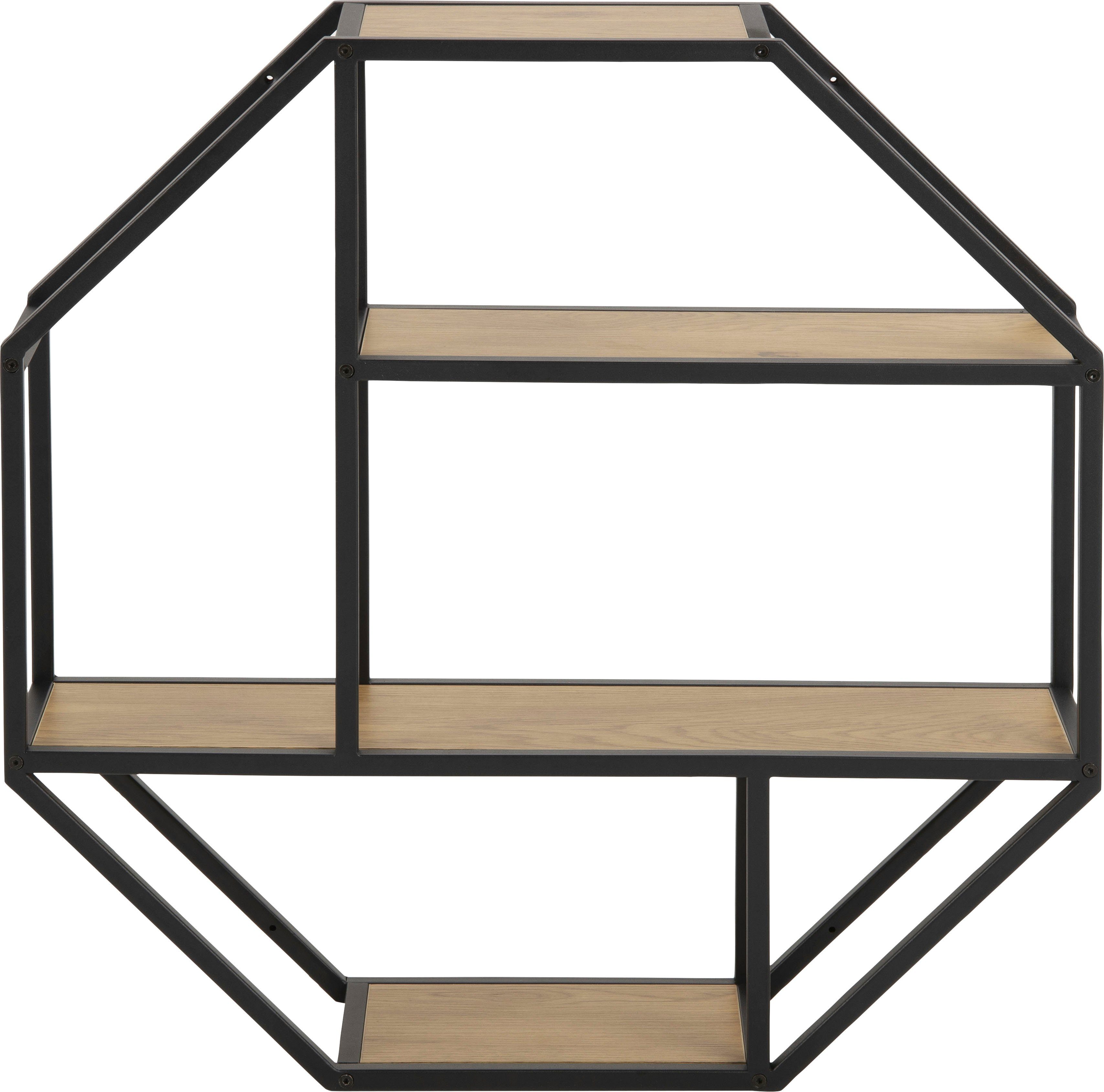 Metallgestell, Details ACTONA shwarz Einlegeböden, asymmetrischen Achteckform Wildeiche Wandregal, / matt GROUP matt und 2