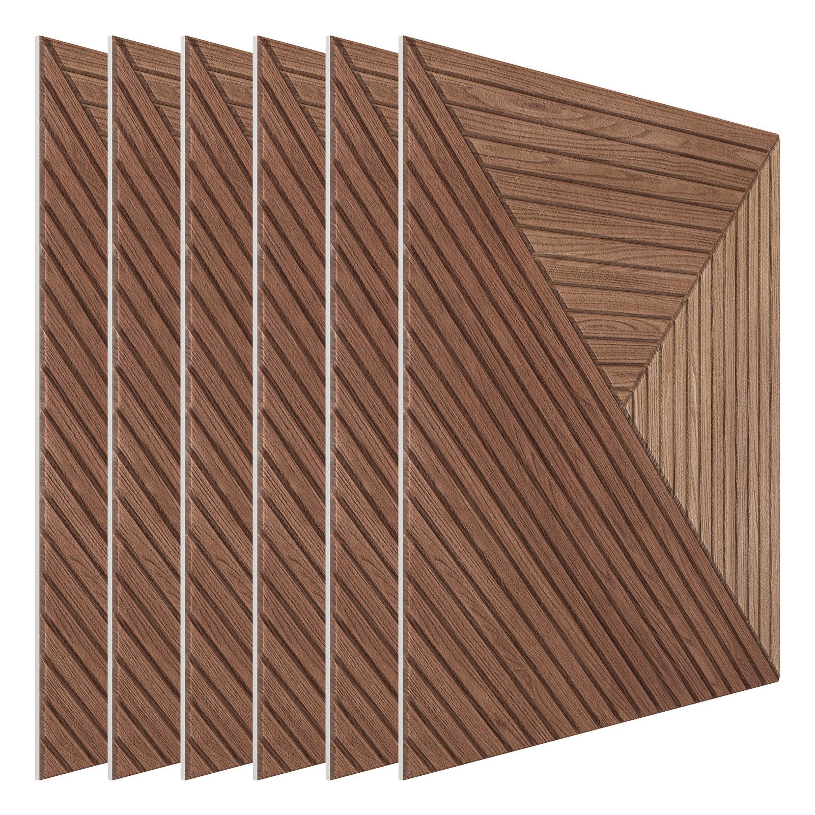 Rutaqian Wandpaneel Akustikpaneel selbstklebend 3D Wandpaneel Holzoptik 6er Set, BxL: 60x60 cm, 0,36 qm, (6 Wandpaneele, je 0,36 m², insgesamt 2,16 m²., 6 Wandpaneele, je 0,36 m², insgesamt 2,16 m) 60x60cm Akustikpaneele, selbstklebend, 3D Holzoptik