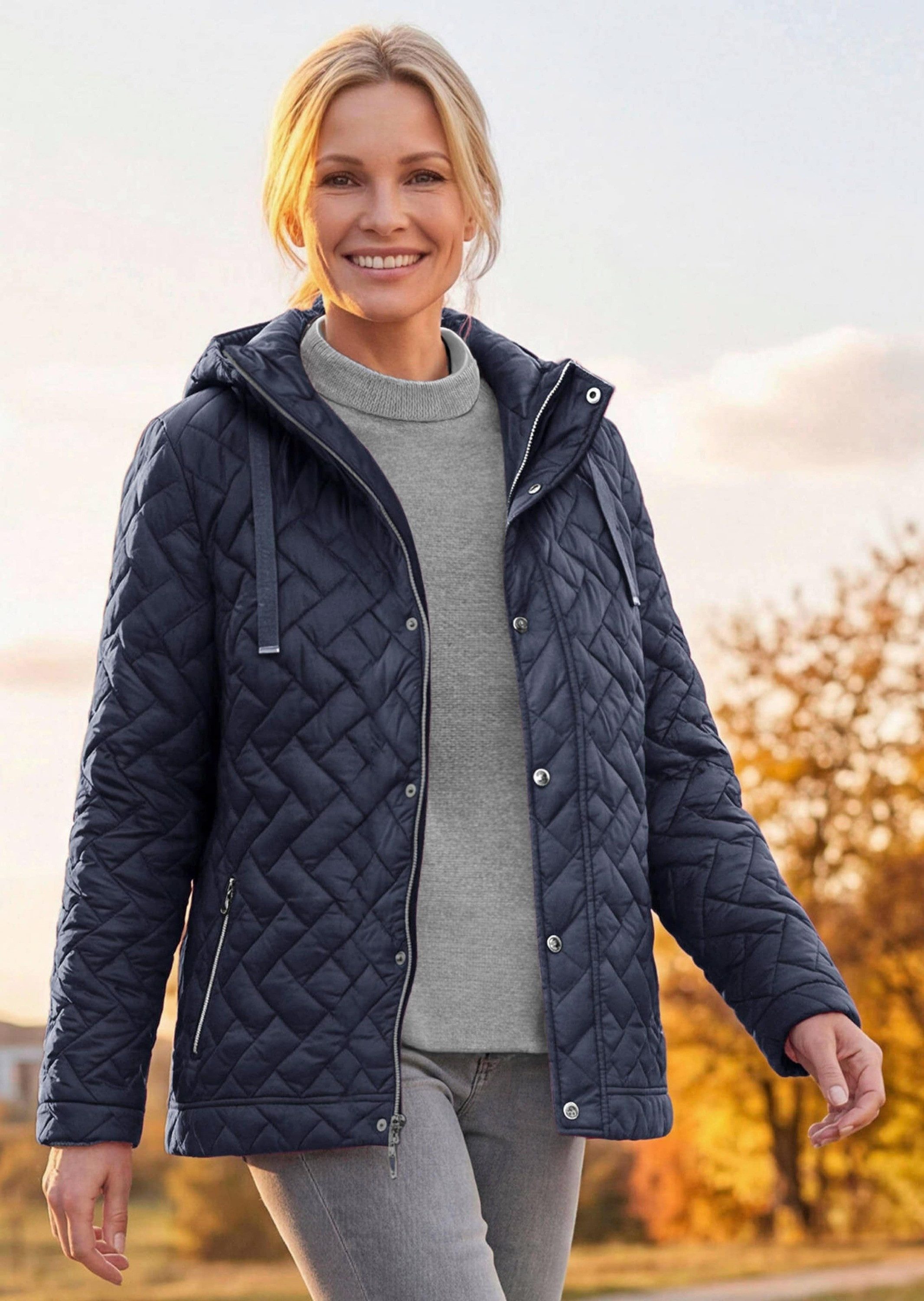 GOLDNER Outdoorjacke Übergangsjacke mit Kapuze Winterjacke mit Druckknöpfen, Reißverschluss, Taschen und Langarm – Bild 3 von 5