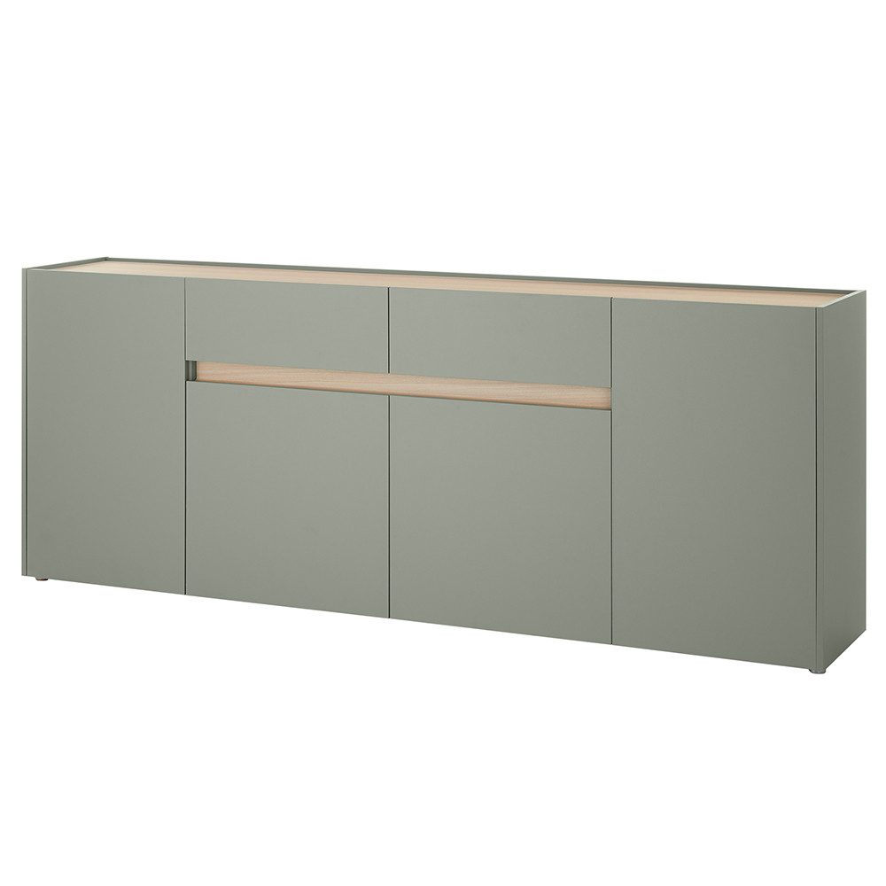 Lomadox Sideboard CRISP-61, 223 cm, grün mit Eiche Nb., 4 Türen und 2 Schubkästen