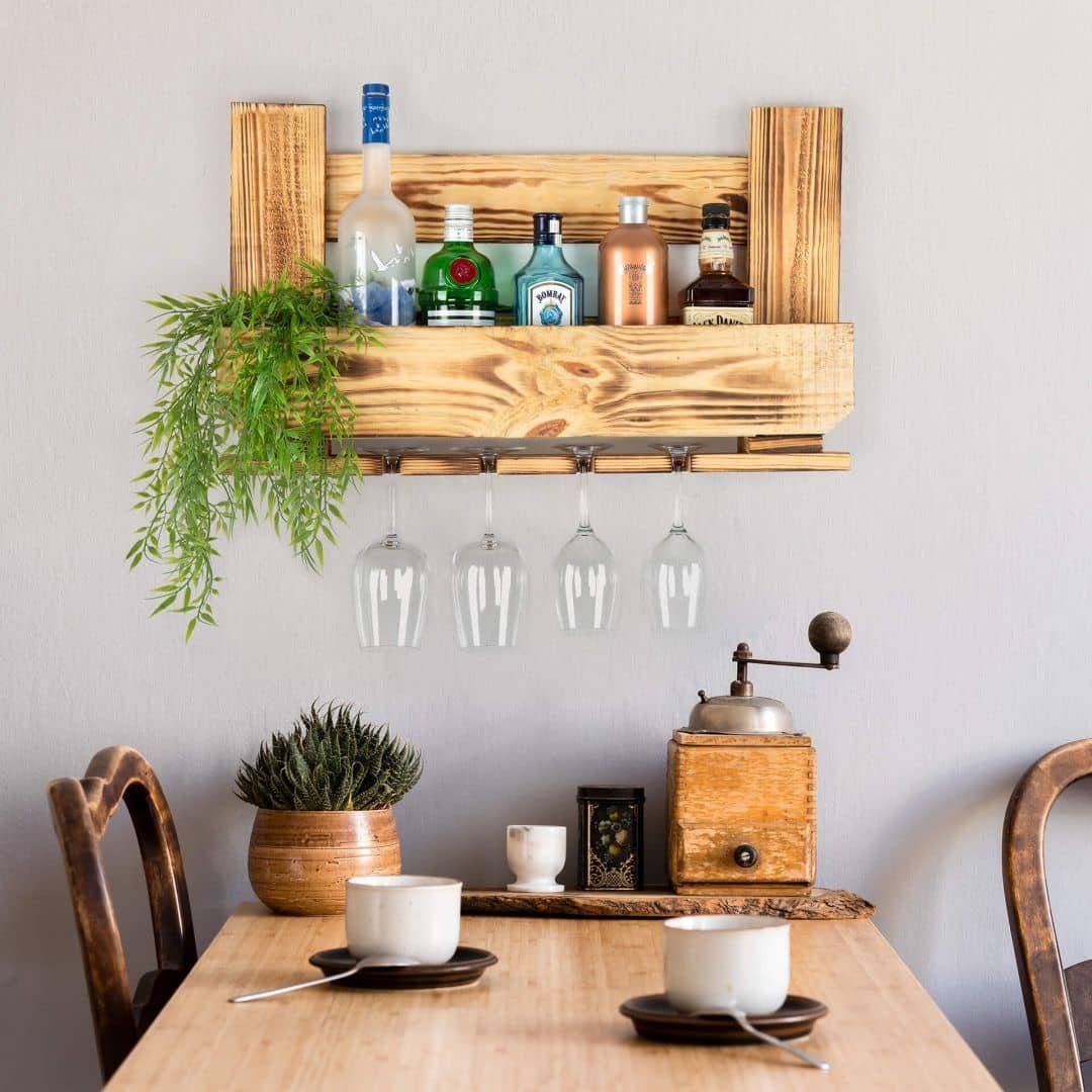 K&L Wall Art Wandregal Palettenmöbel Gewürzregal Weinregal Weinglas Vintage günstig online kaufen