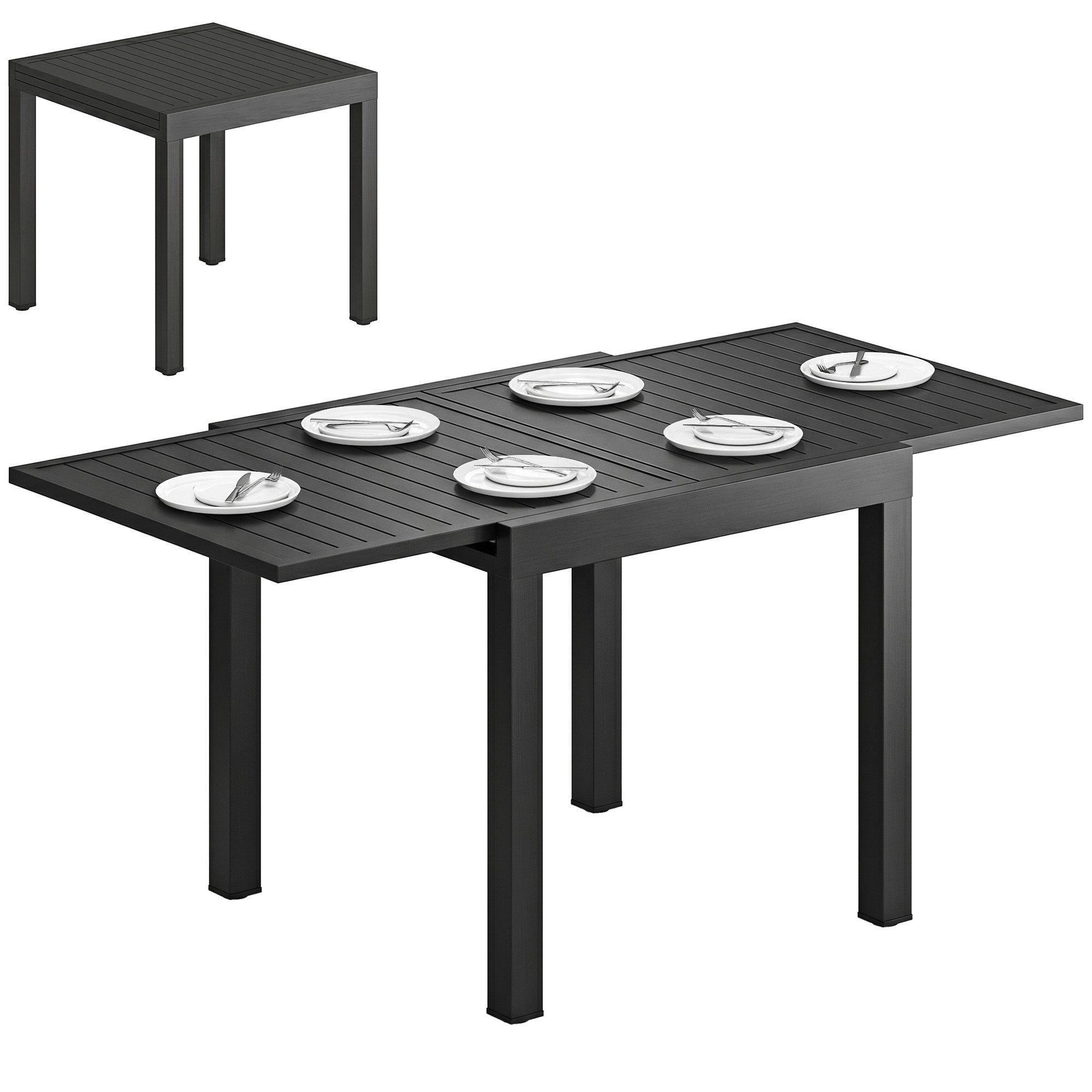 Outsunny Gartentisch mit Lamellenplatte (Balkontisch, 1-St., Aluminium Esstisch), für Garten, Balkon Terrasse Schwarz