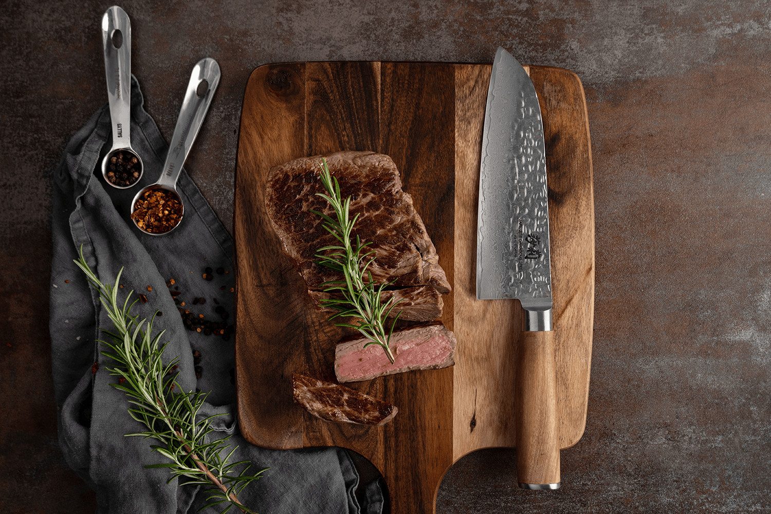 Sallys Damastmesser Santoku, Antibakteriell, langlebig, komfortabel