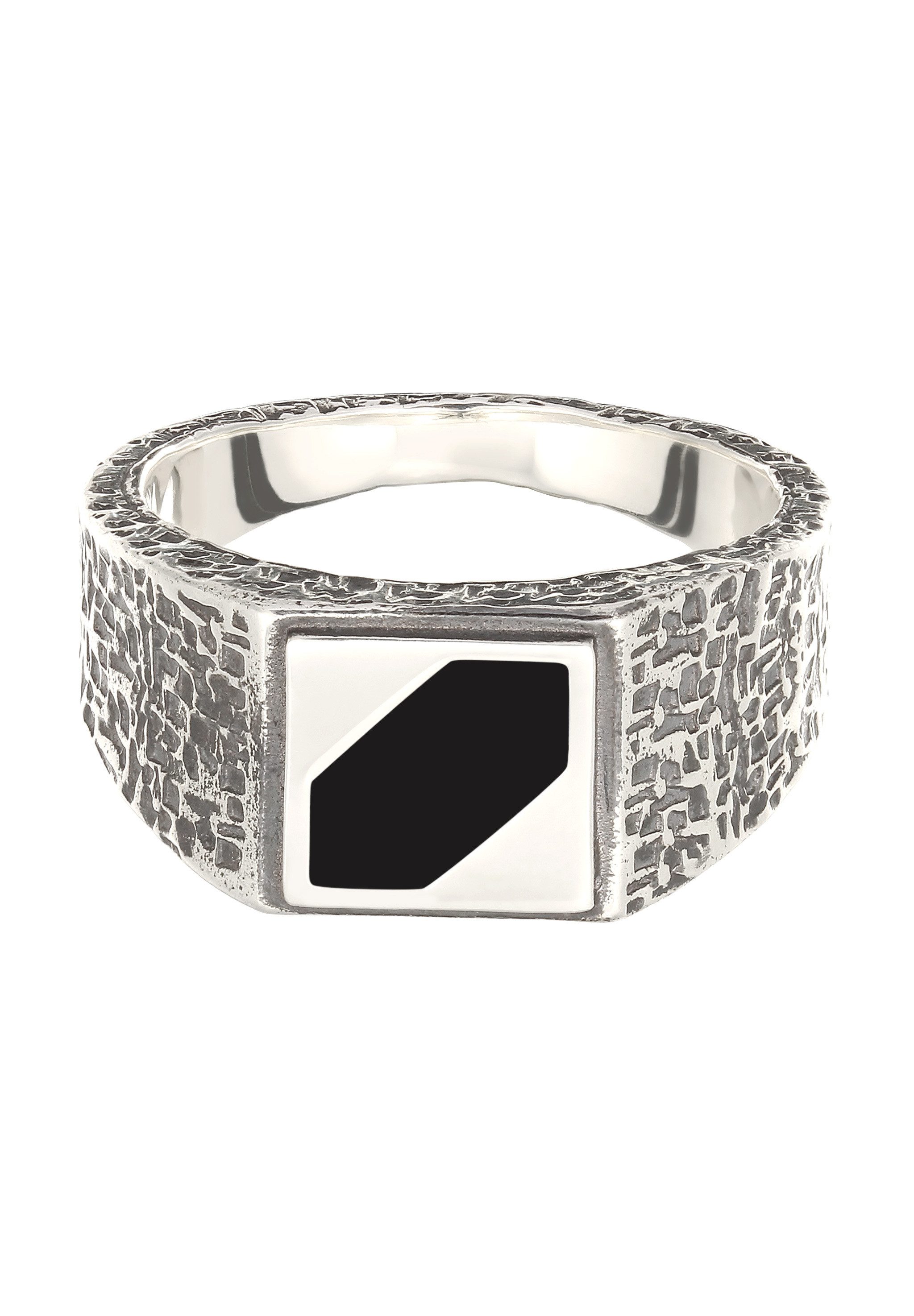 Kuzzoi Siegelring Siegelring Quadrat Strukturiert Emaille Schwarz 925 Sterling Silber