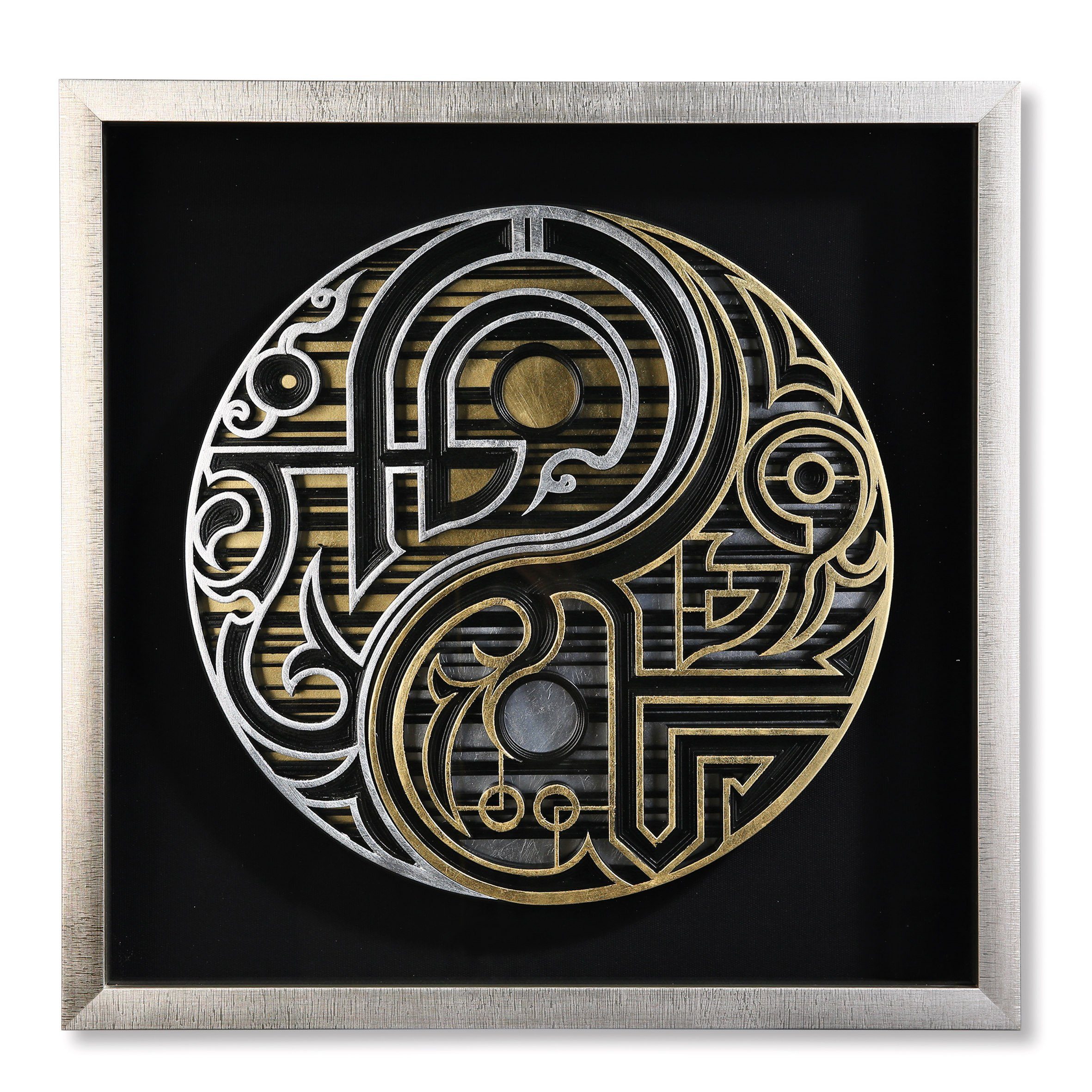 Wandbild GILDE Bild Dao - gold-schwarz-silber - H. 60cm x B. 60cm
