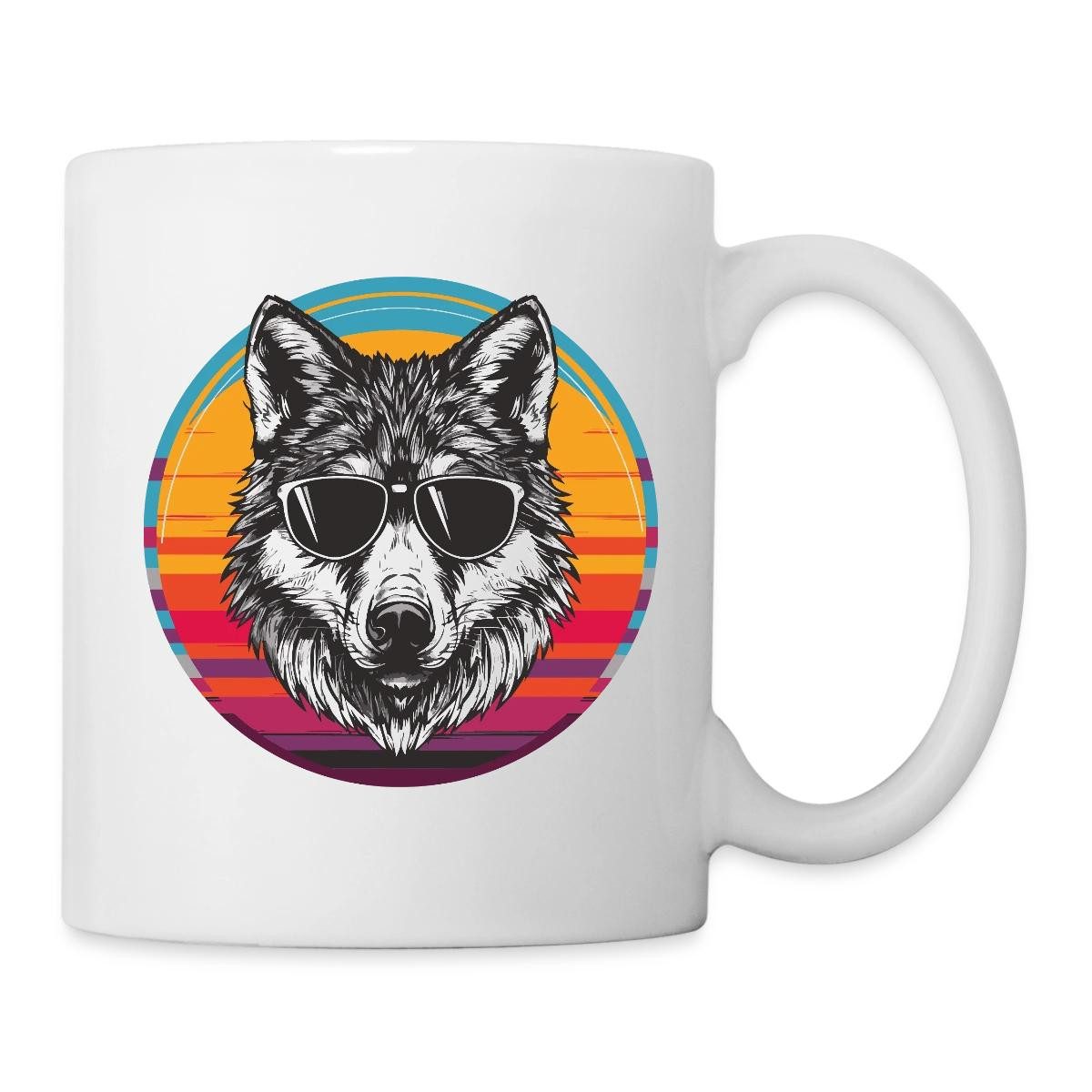 Spreadshirt Tasse Cooler Wolf Mit Sonnenbrille, Retro Wolf Tasse, Keramik
