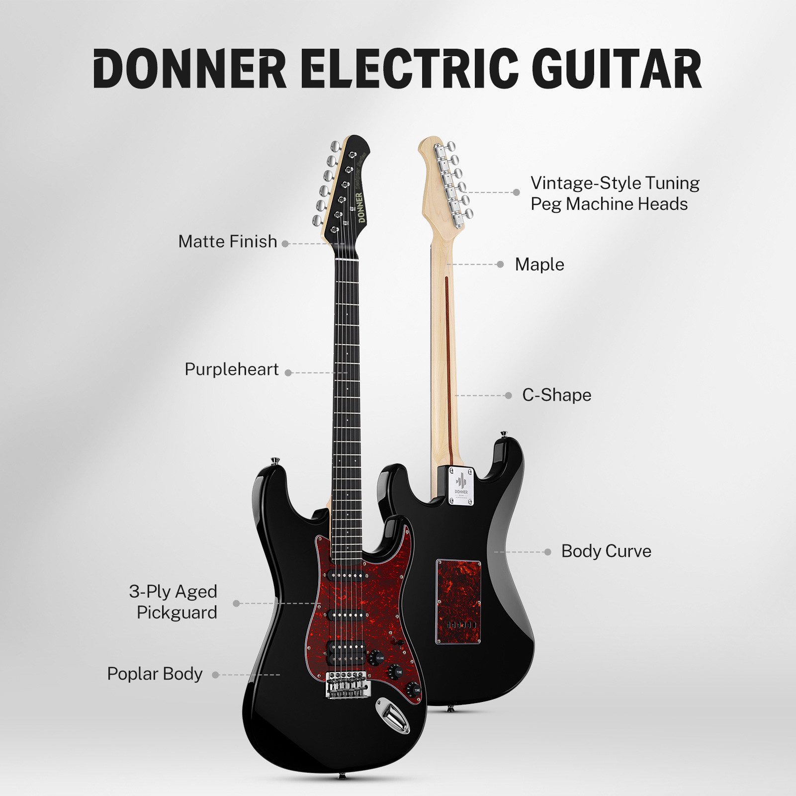 Donner E-Gitarre Donner DST-200 E-Gitarre HHS Abholung im Angebot Coil Split Solid Body, Set, Gig Bag, Kabel, Pleks, Riemen, Solidbody, 7 MODES-TONES for genre-defying sonic variety