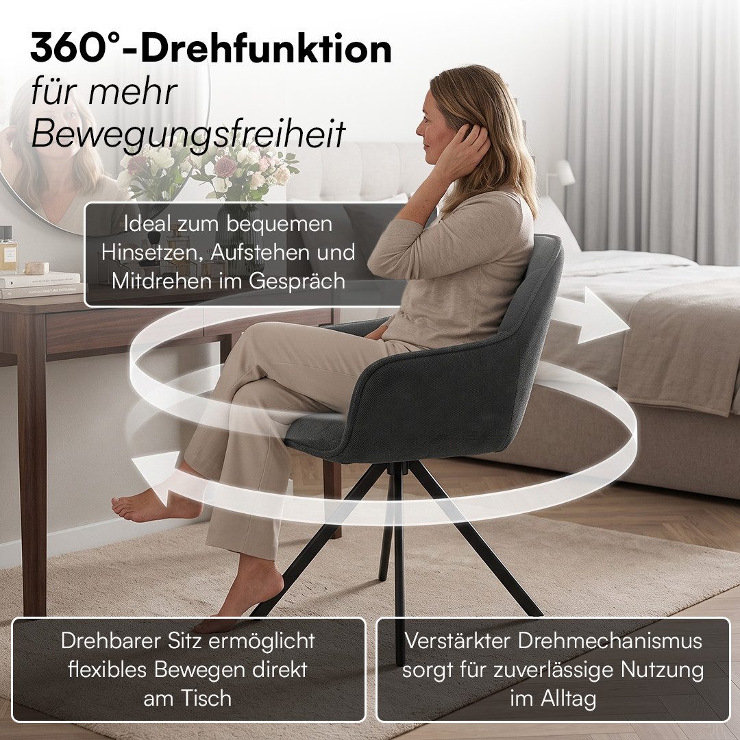 skølm Esszimmerstuhl Thokk Drehstuhl mit Leinenbezug (4er Set, anthrazit, bis 150 kg), Küchenstuhl, höhenverstellbar & drehbar, verfügbar als 2er/6er Set – Bild 2 von 5