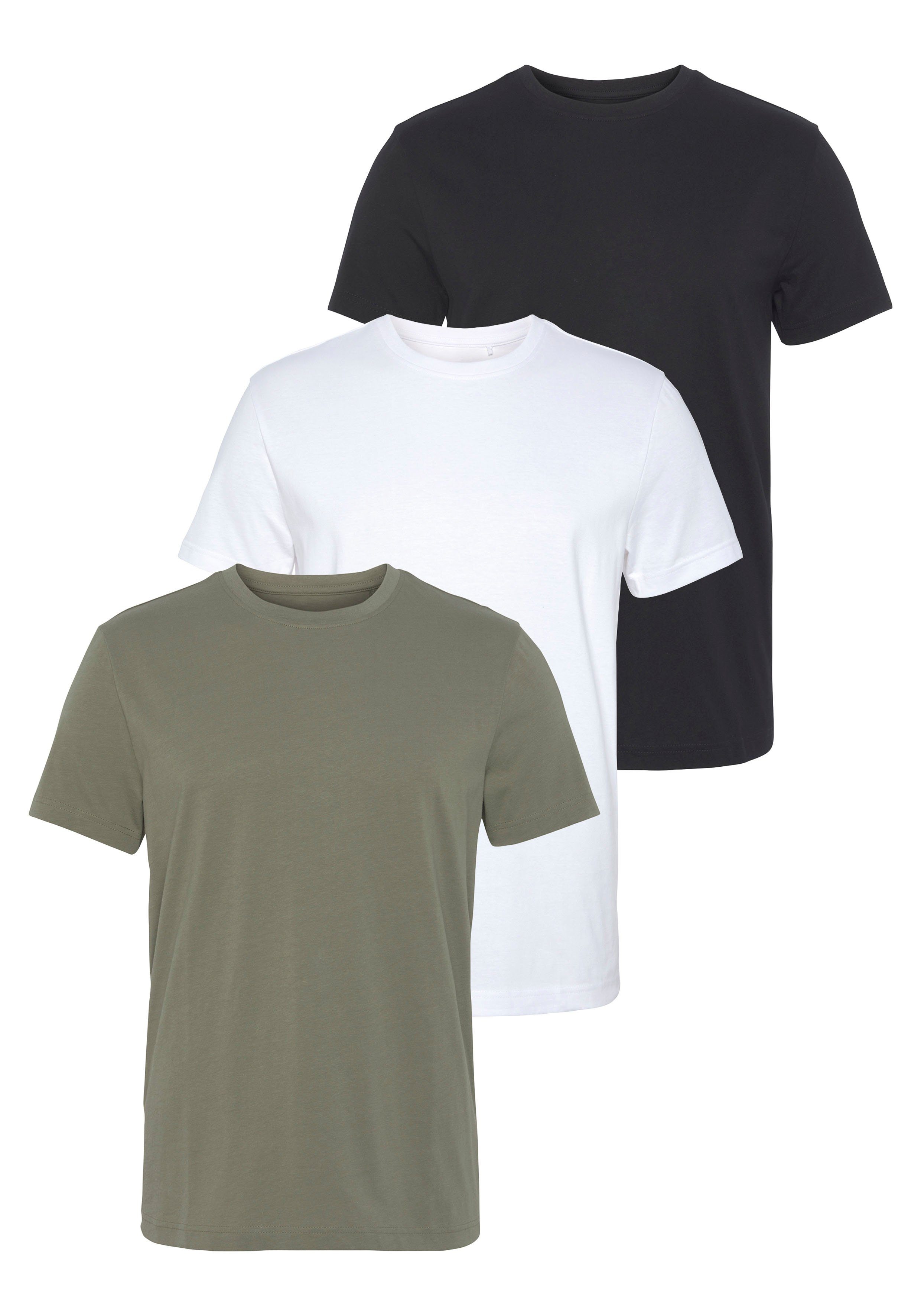 AJC T-Shirt (Set, 3-tlg., 3er-Pack) aus reiner Baumwolle weiß, schwarz, oliv