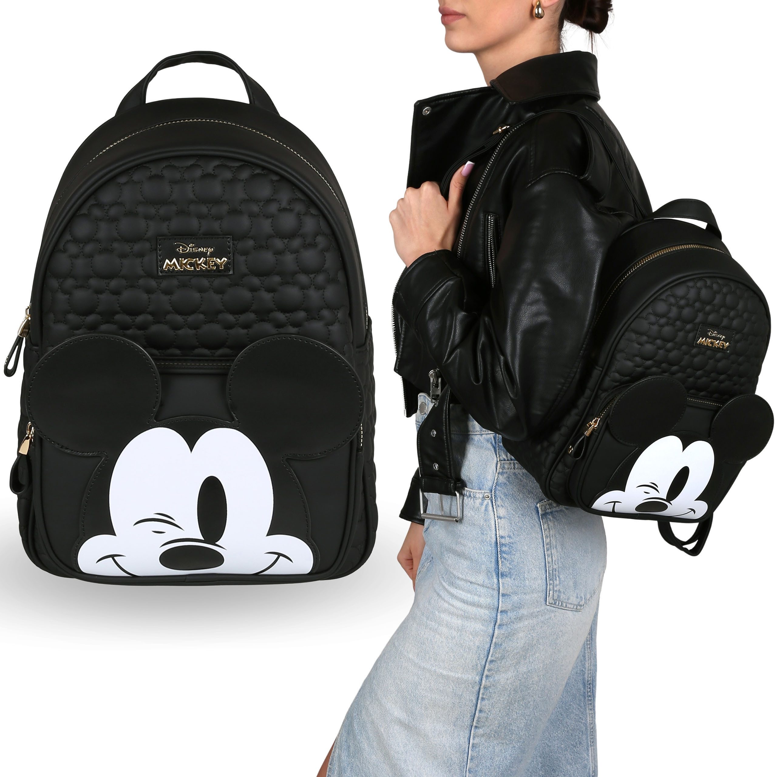 Disney Cityrucksack DISNEY Mickey Mouse Cityrucksack schwarz, gesteppt, 24x33x10 cm