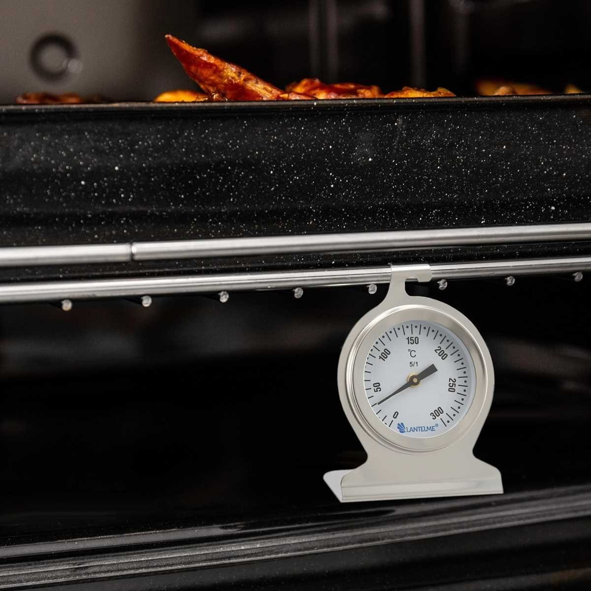Lantelme Backofenthermometer Edelstahl 300°C Analog Thermometer für Backofen Ofen Brotofen Küche, 1-tlg., Temperaturanzeige auch für Bratofen, zum Hinhängen oder Hinstellen