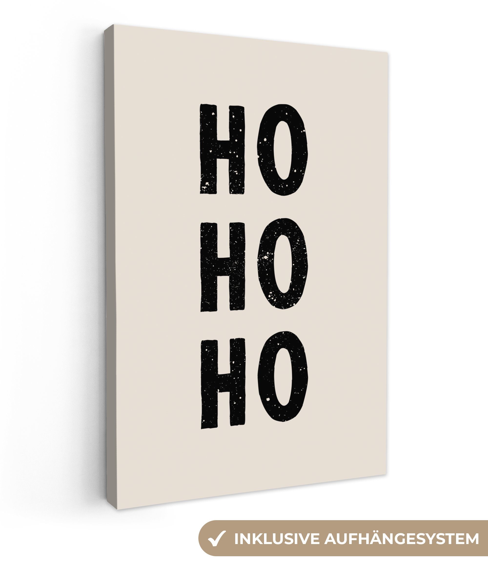 OneMillionCanvasses® Leinwandbild Weihnachten - Ho ho ho - Sprichwörter - Beige - Weihnachtsmann, (1 St), Wandbild für alle Wohnbereiche, Gemälde, XXL, großes, 80x120 cm