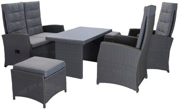 KONIFERA Gartenlounge-Set Paris, (Set, 12-tlg., 2x Sessel, 2x Hocker, 2er Sofa, 1xTisch 120x70x66cm,inkl. Schutzhülle), verstellbare Rückenlehne, Polyrattan, Aluminium