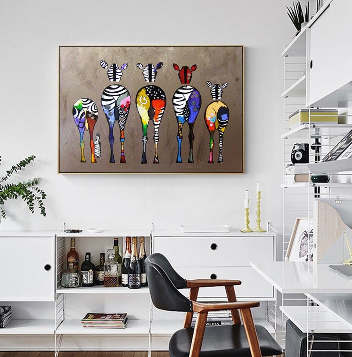 TPFLiving Kunstdruck (OHNE RAHMEN) Poster - Leinwand - Wandbild, Abstrakte bunte Zebras (Motiv in verschiedenen Größen), Farben: Leinwand bunt - Größe: 20x30cm