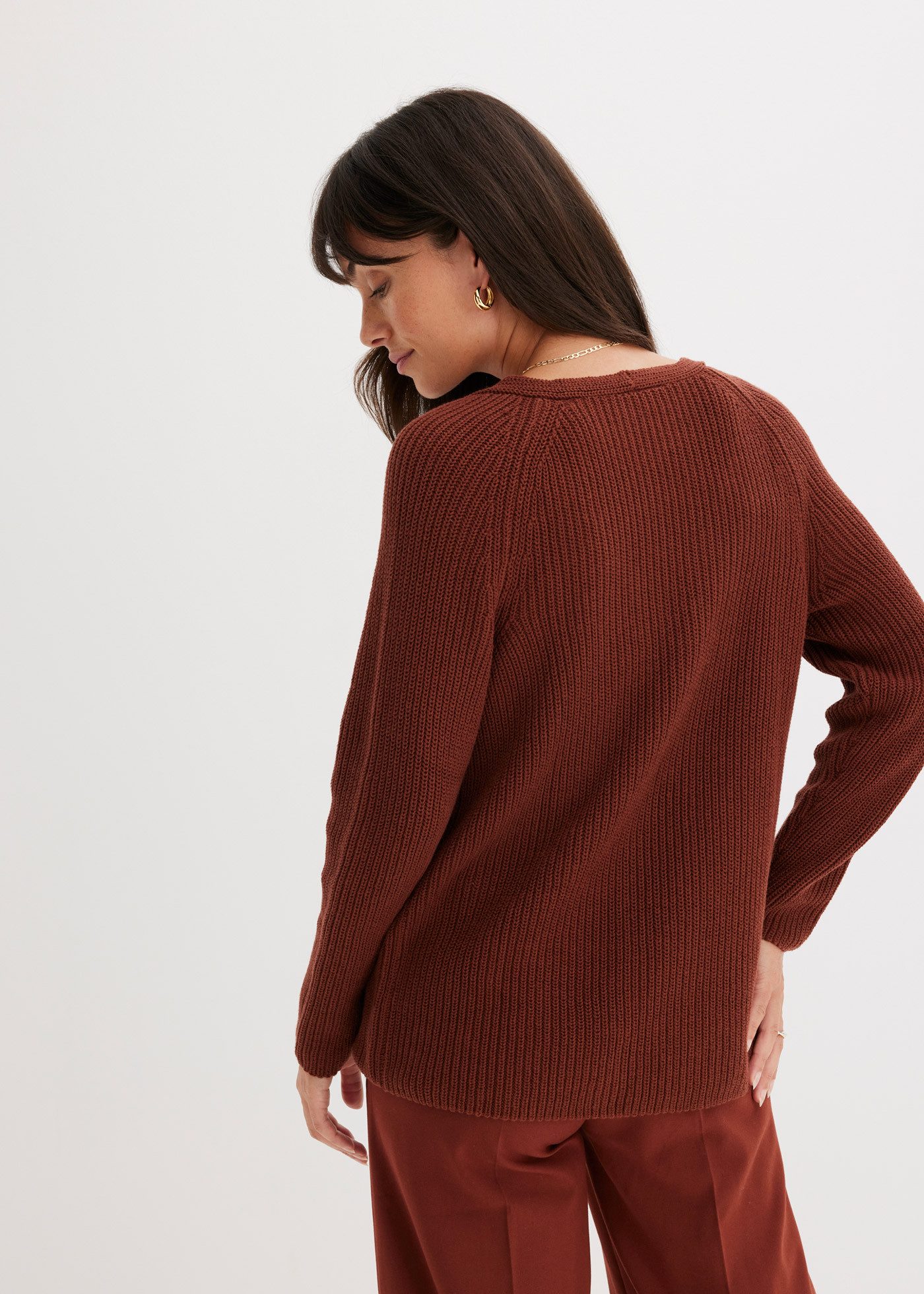 bonprix Strickpullover aus reiner Baumwolle, mit V-Ausschnitt, unifarben, lässige Passform