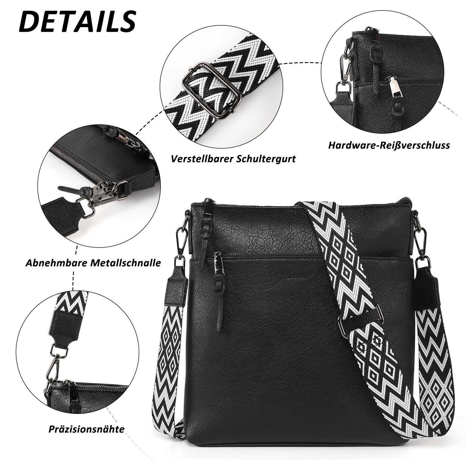 TAN.TOMI Umhängetasche Damen Handtasche Klein Henkeltasche Schultertasche Crossbody Bag, Für Pendeln Reise Campus Sport Rucksäcke, Tasche mit viel Stauraum – Bild 3 von 5