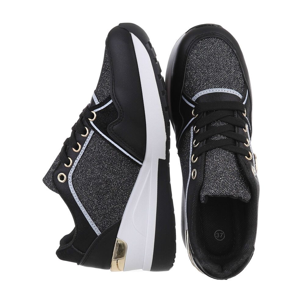 Ital-Design Damen Low-Top Freizeit Sneaker (86188238) Keilabsatz/Wedge Sneakers Low in Schwarz