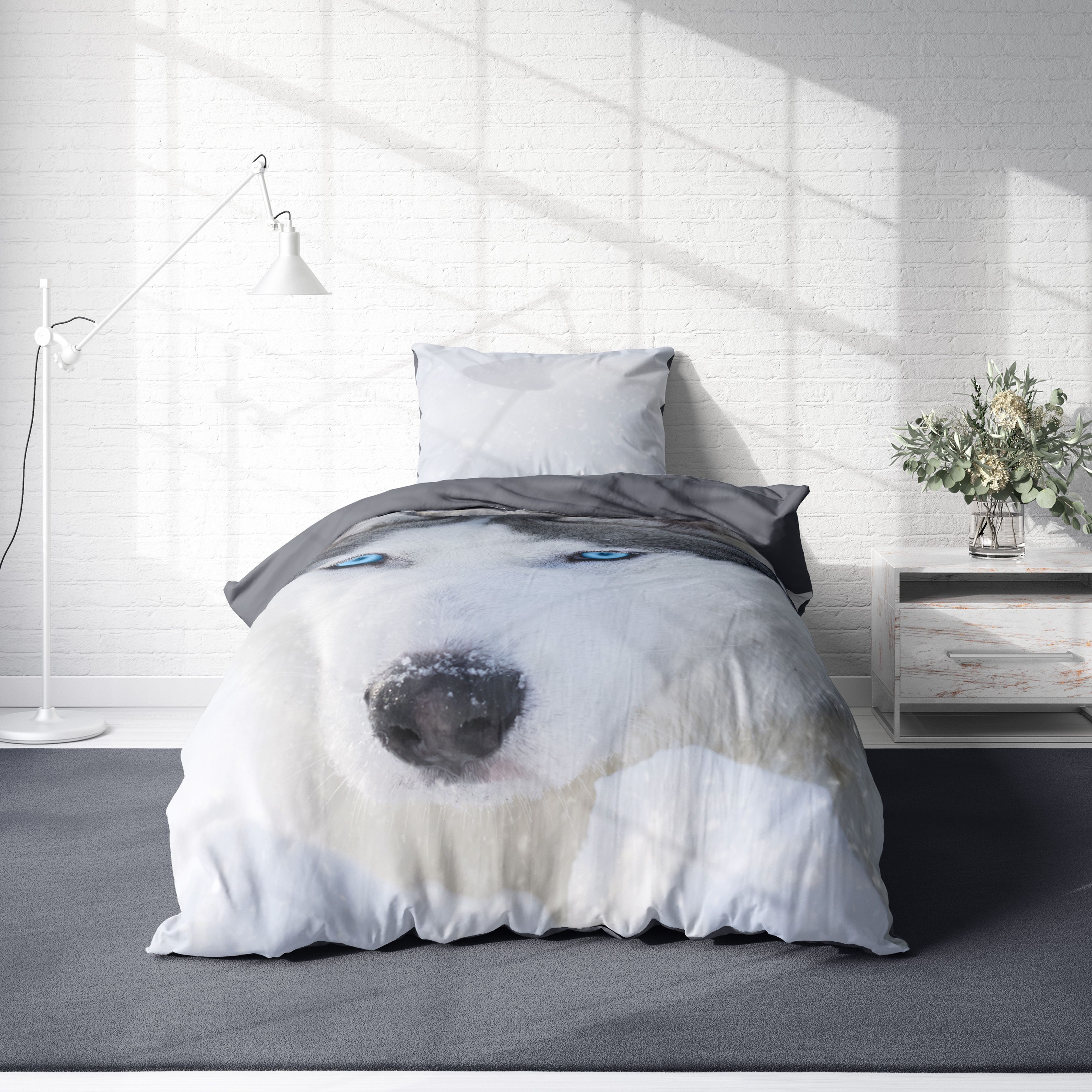 One Home Bettwäsche Fotodruck, Mikrofaser, 2 teilig, Husky Schnee Hunde Tiere, Knitterfrei Weich für Sommer und Winter – Bild 2 von 5