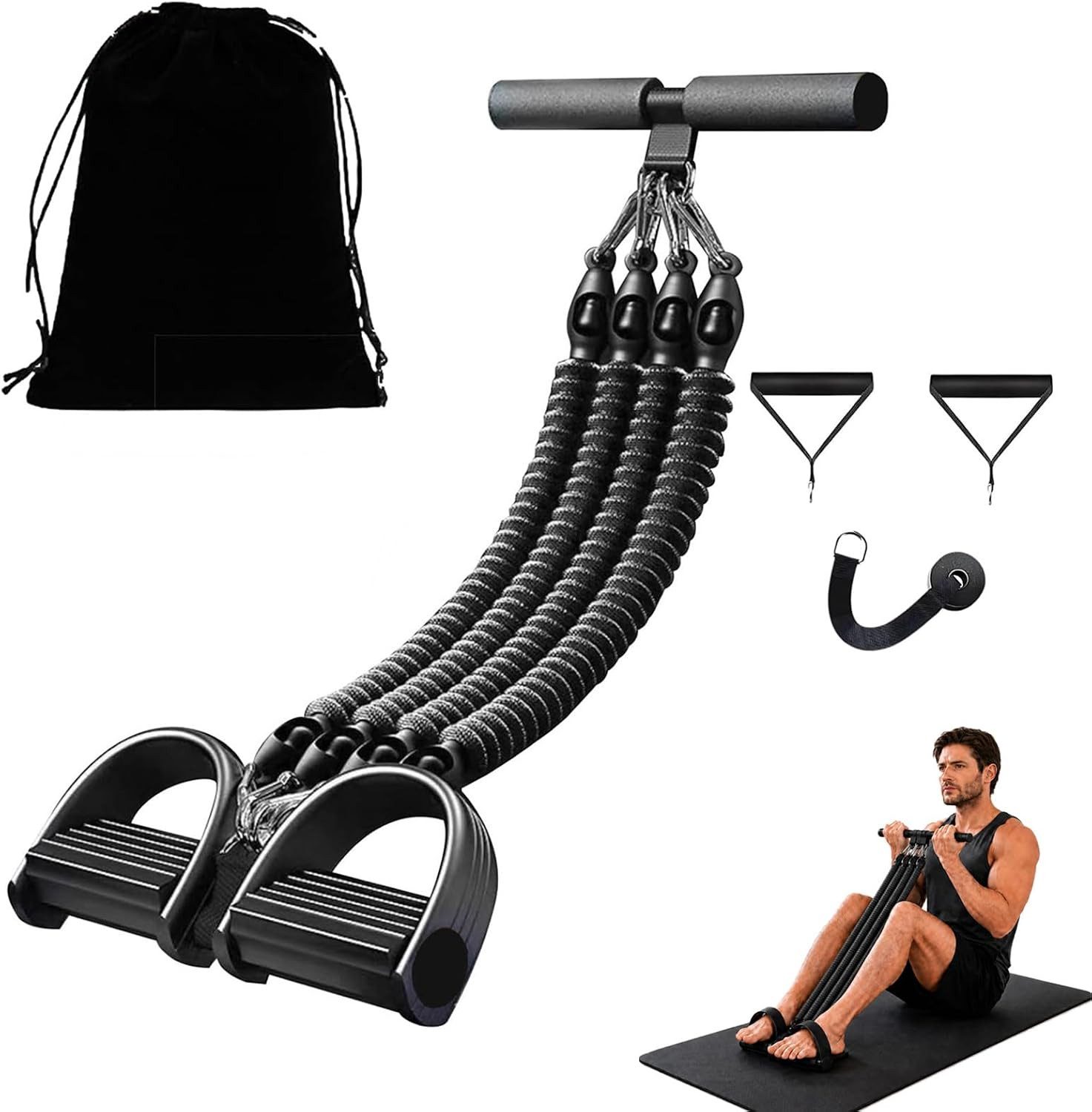 FELIXLEO Bauchtrainer Widerstandsband Set 45 kg, Sit-Up Trainingsgerät, 4 Tubes,Gummigriffe (1-St)