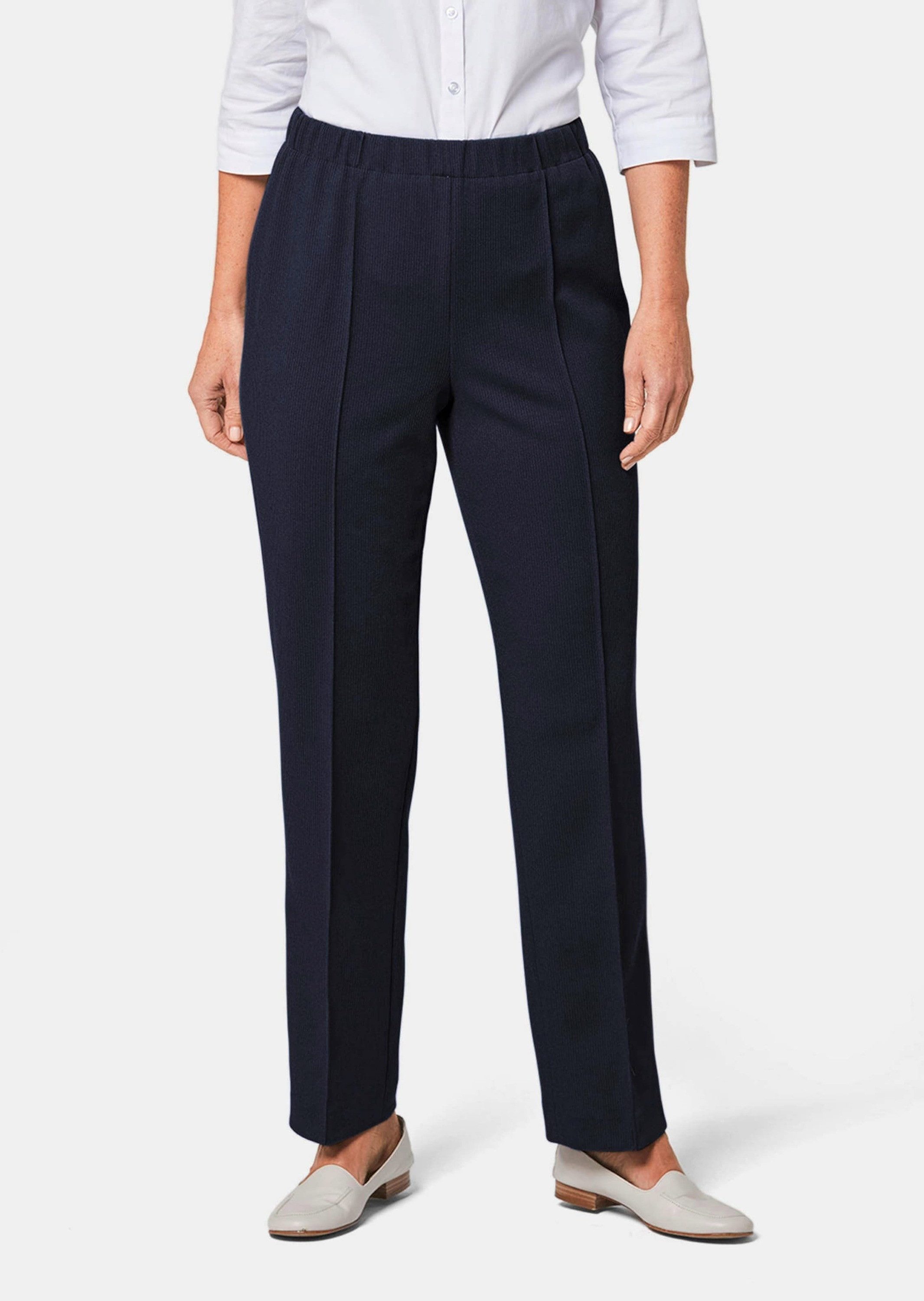 GOLDNER Schlupfhose Rippenhose mit Biesen Bequeme Stretchhose mit Schlupfbund und Knöchellänge