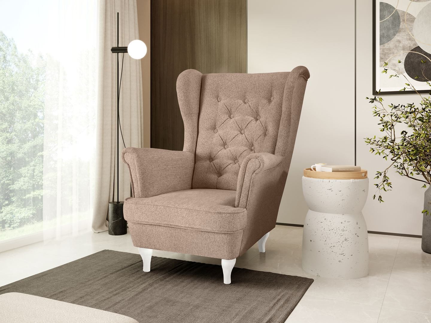 Beautysofa Ohrensessel Sessel FALCO Chesterfield Wohnzimmersessel Fernsehsessel